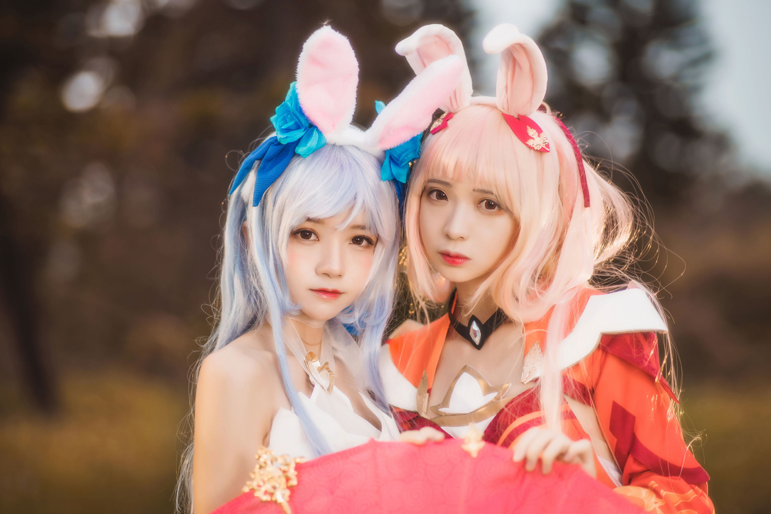 People 2698x1800 CherryNeko women model two women cosplay Asian bunny ears long hair women outdoors Feng Mao