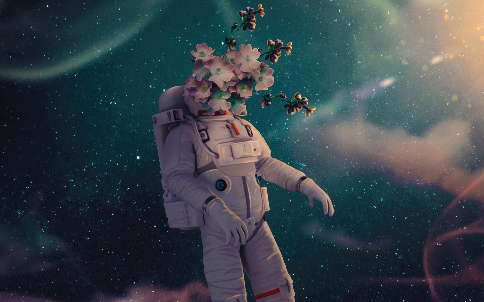 General 1920x1200 digital art artwork illustration space astronaut abstract spacesuit flowers