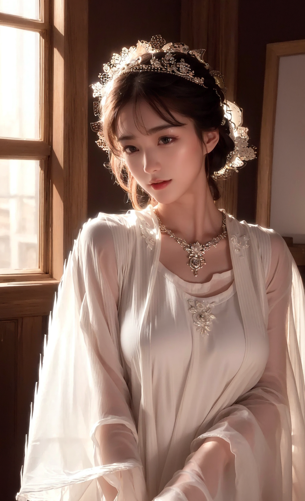 Anime 1003x1647 women portrait display Asian necklace tiaras AI art