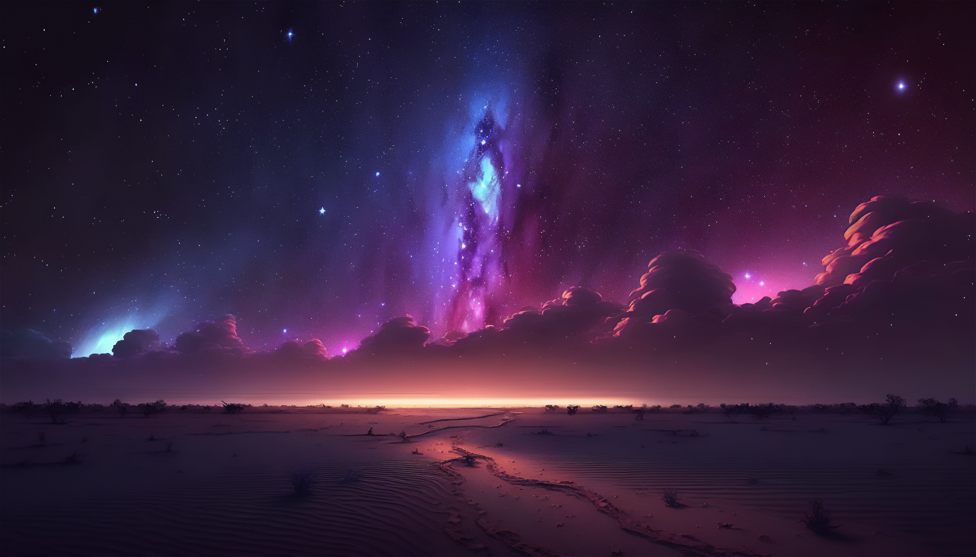 General 3136x1792 AI art clouds nebula stars purple starry night sky night