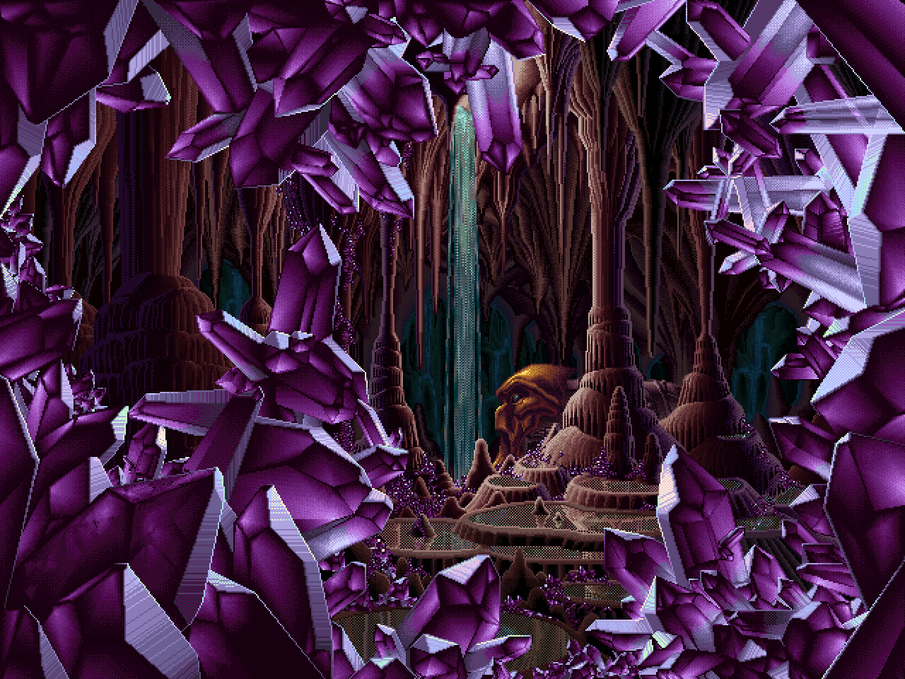 General 1280x960 pixel art nature crystal  digital art Mark Ferrari interior water cave purple