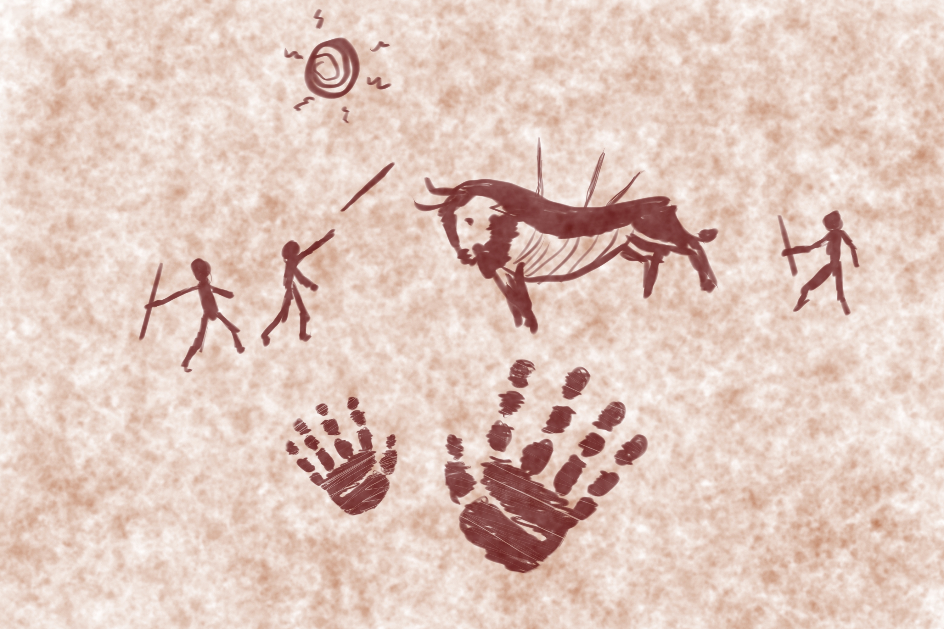 General 3000x2000 cavemen painting hunter prehistoric coves digital art simple background hands handprints animals hunt
