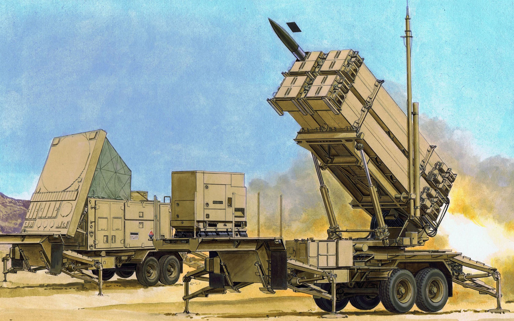 General 1680x1050 rocket army military missiles sky artwork smoke Air Defence System launching Boxart