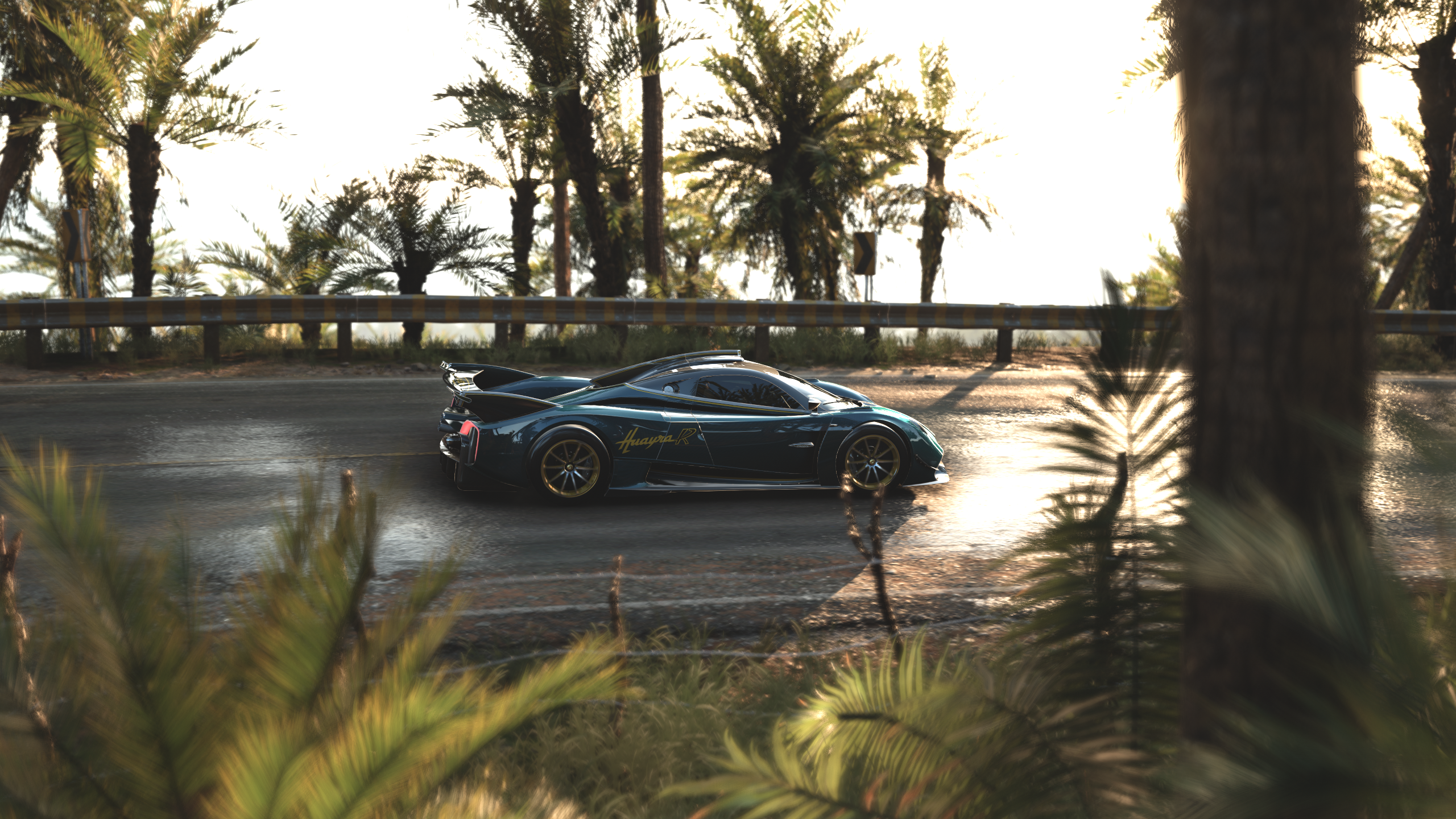 General 2560x1440 Forza Horizon 5 video games Pagani Huayra car side view taillights CGI road trees