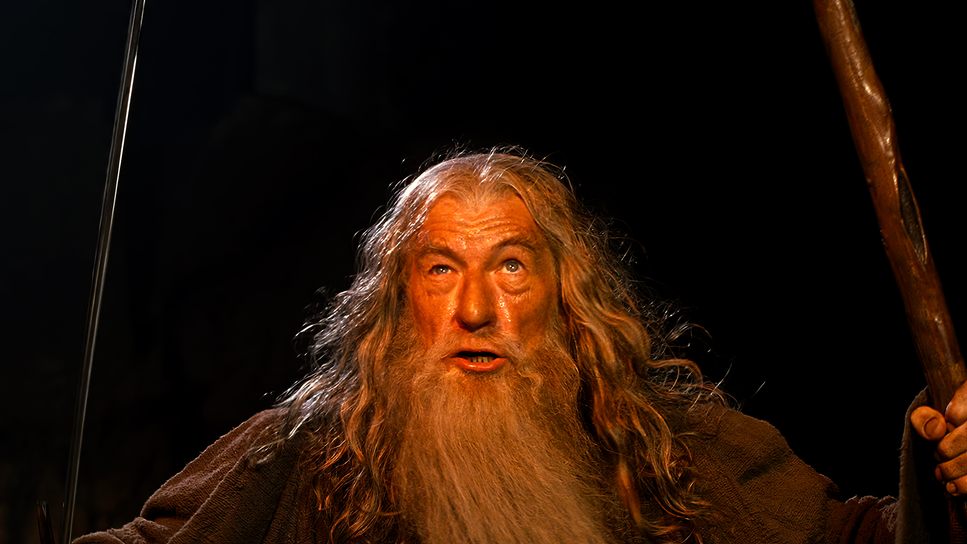 People 1920x1080 movies film stills Gandalf Ian McKellen actor wizard sword beard The Lord of the Rings: The Fellowship of the Ring