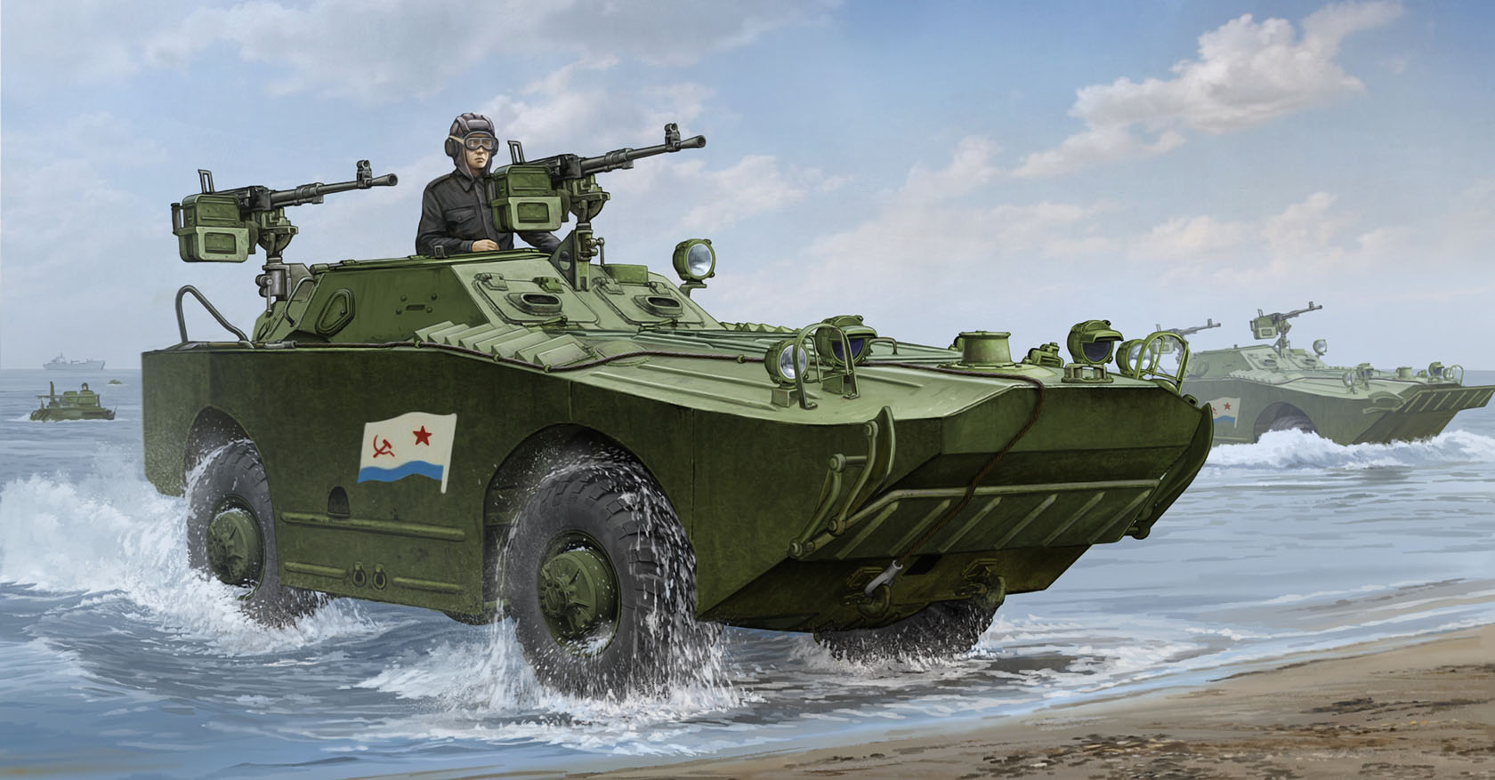 General 1680x877 tank army military sea military vehicle artwork men soldier sky clouds gun goggles water flag uniform