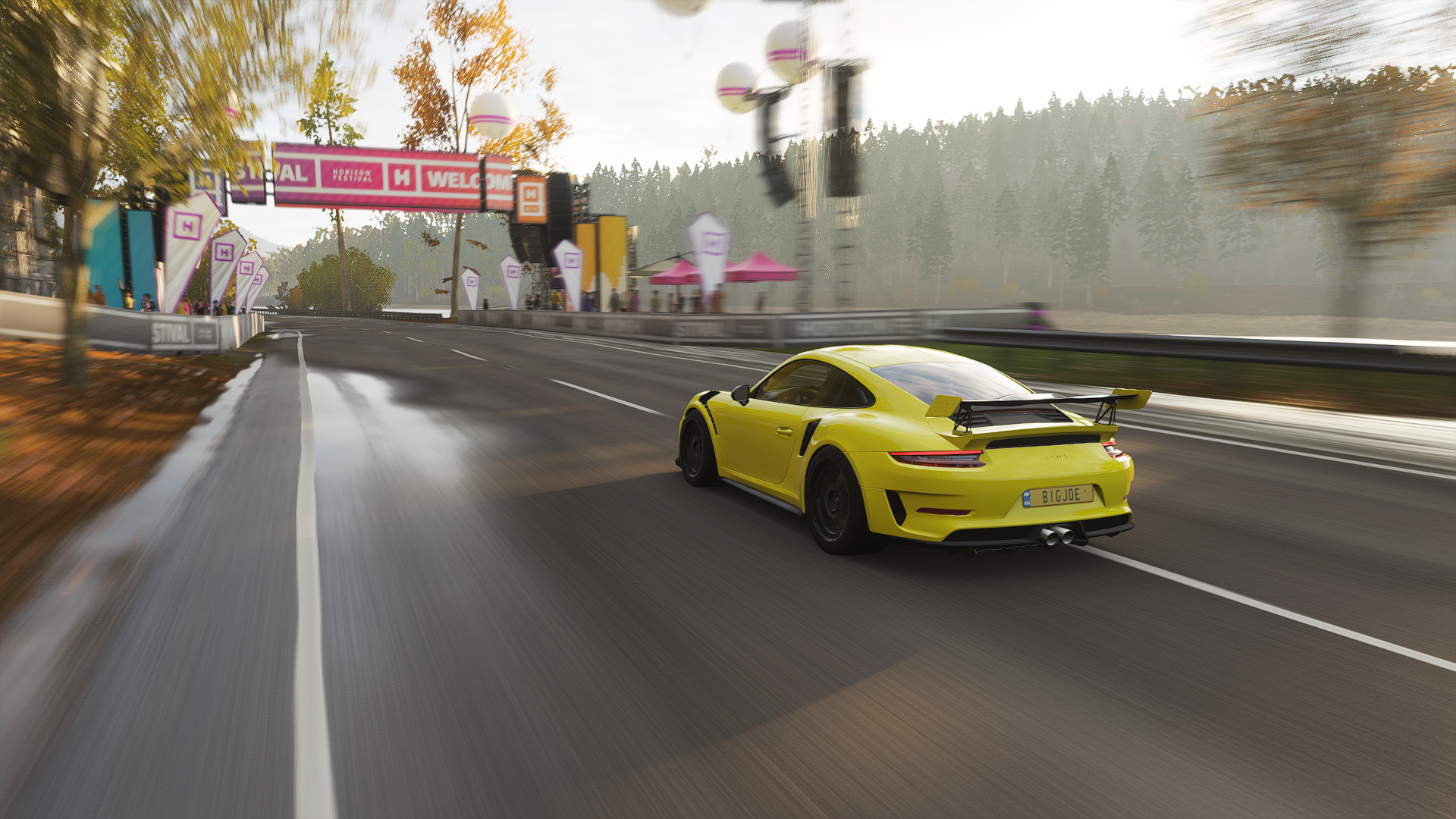 General 1920x1080 Forza Forza Horizon Forza Horizon 4 racing car video games road rear view taillights licence plates blurred blurry background trees CGI
