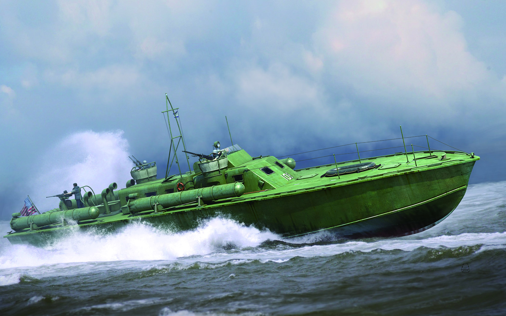 General 1680x1050 warship sea army military military vehicle artwork waves water clouds torpedo boat