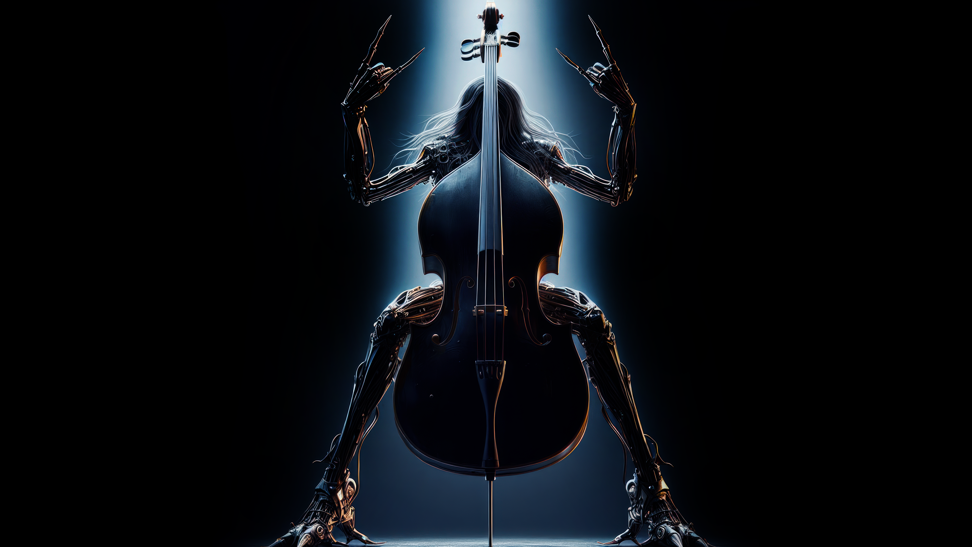 General 3840x2160 music rock music AI art blue copper cello musical instrument black background standing minimalism digital art