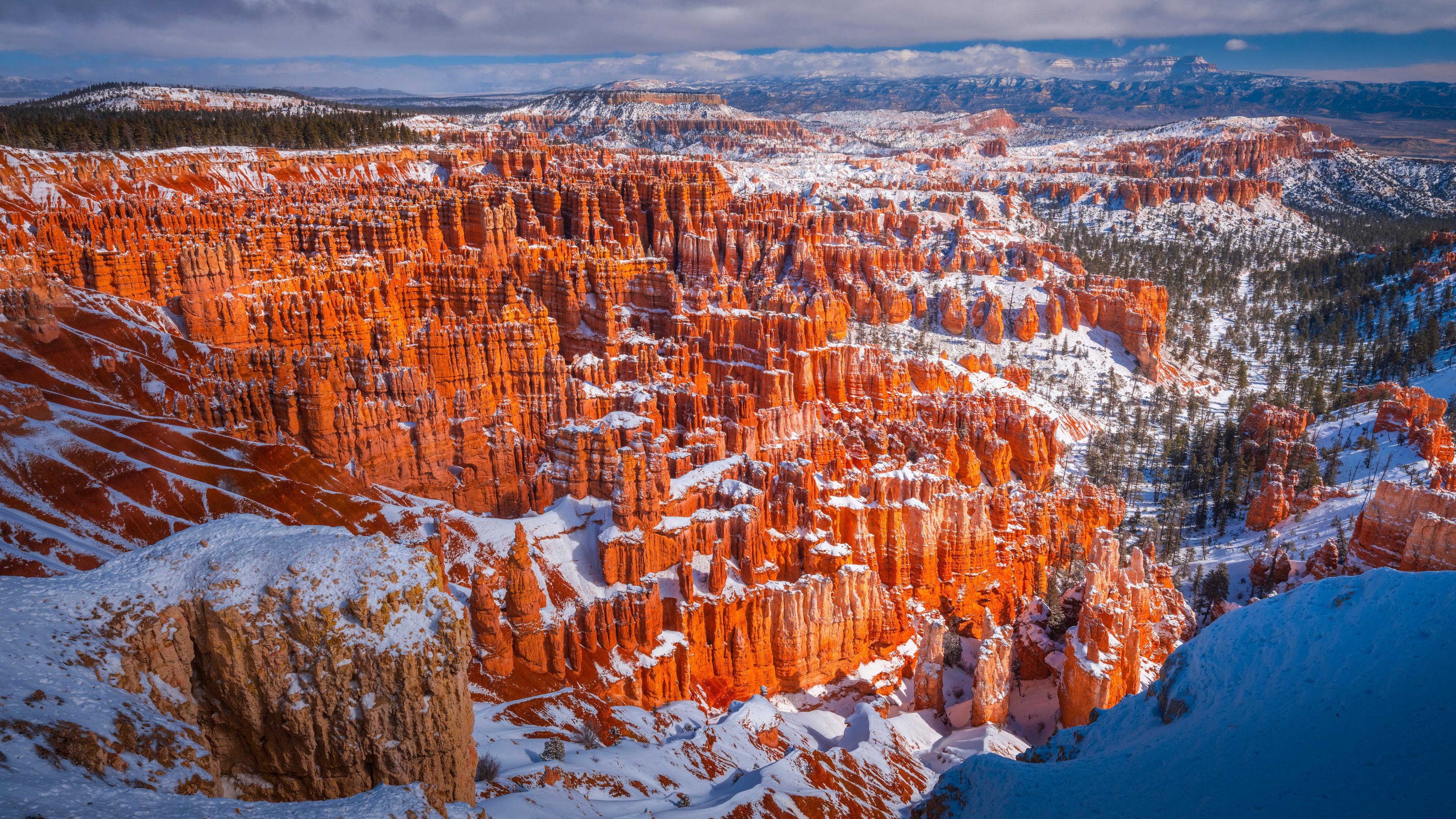General 3840x2160 landscape nature winter snow USA mountains rock formation Grand Canyon desert sky clouds valley