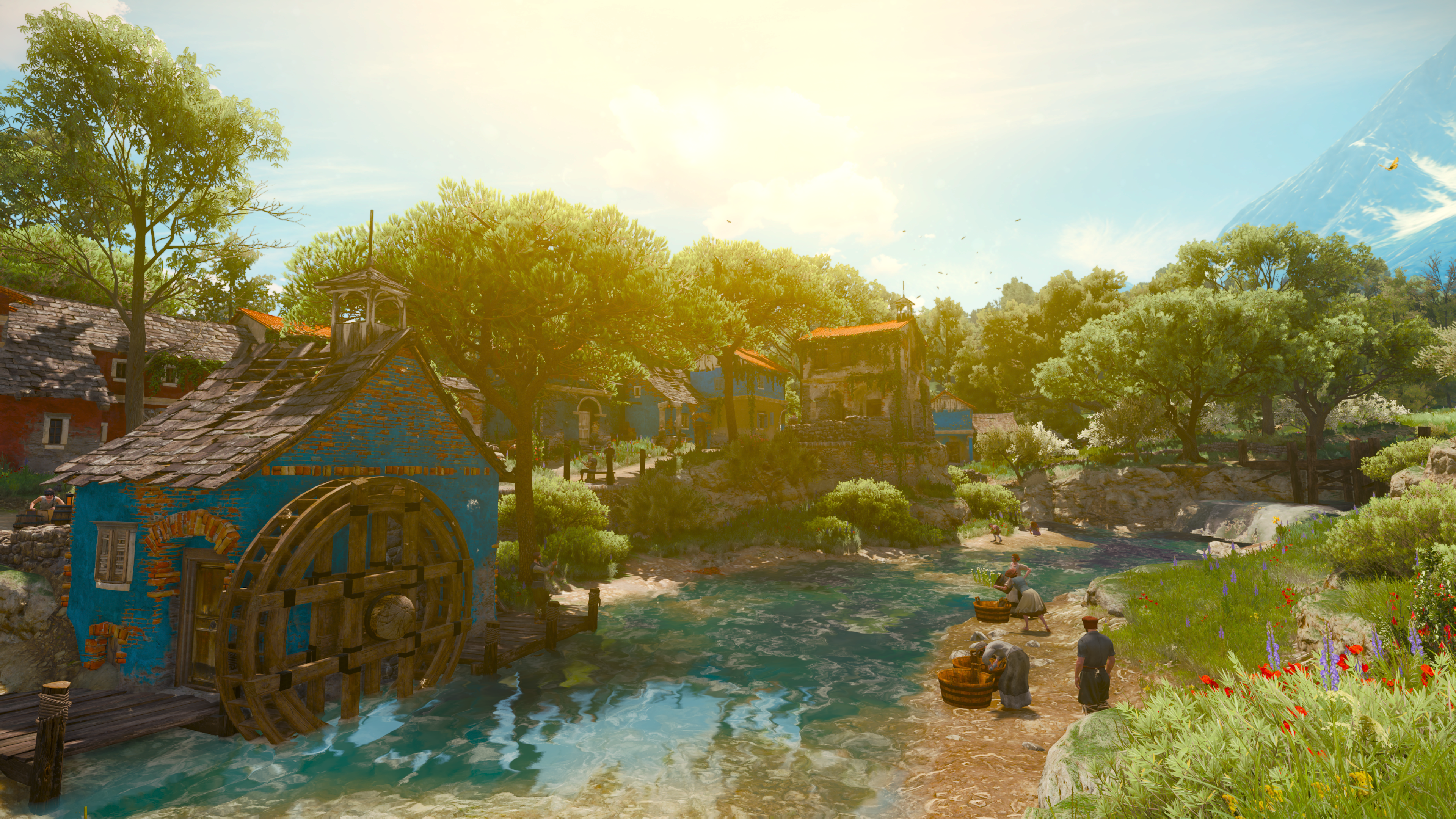 General 3840x2160 The Witcher 3: Wild Hunt The Witcher 3: Wild Hunt - Blood and Wine nature video games water trees building flowers