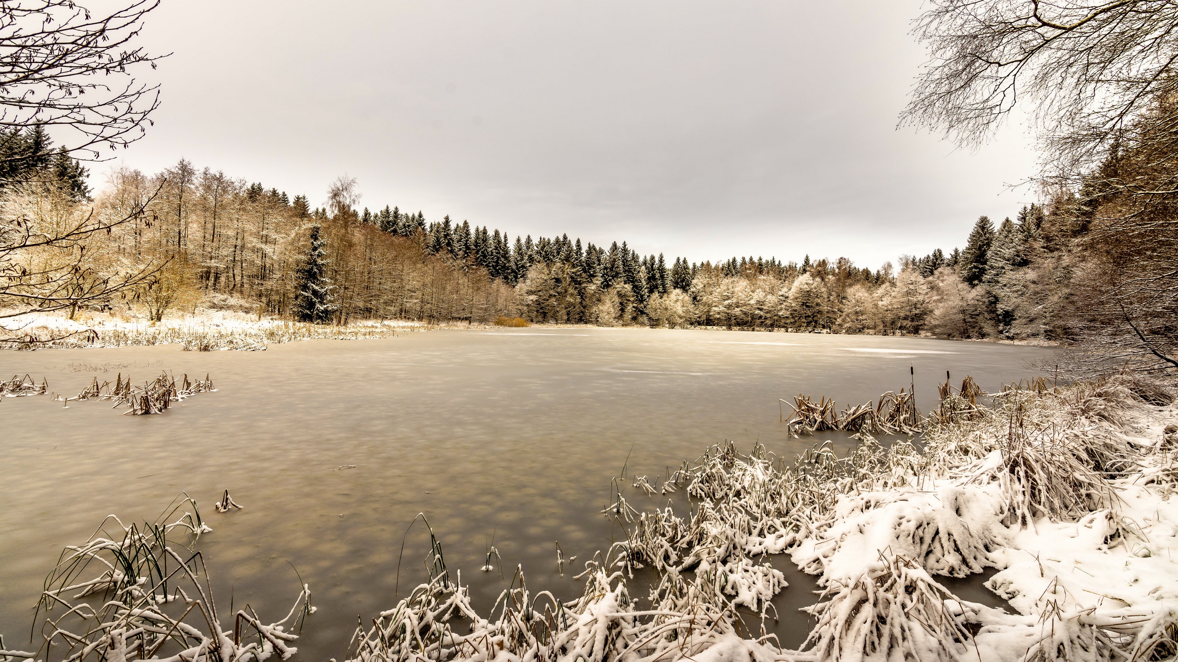 General 3840x2160 nature winter frost lake ice snow cold outdoors landscape