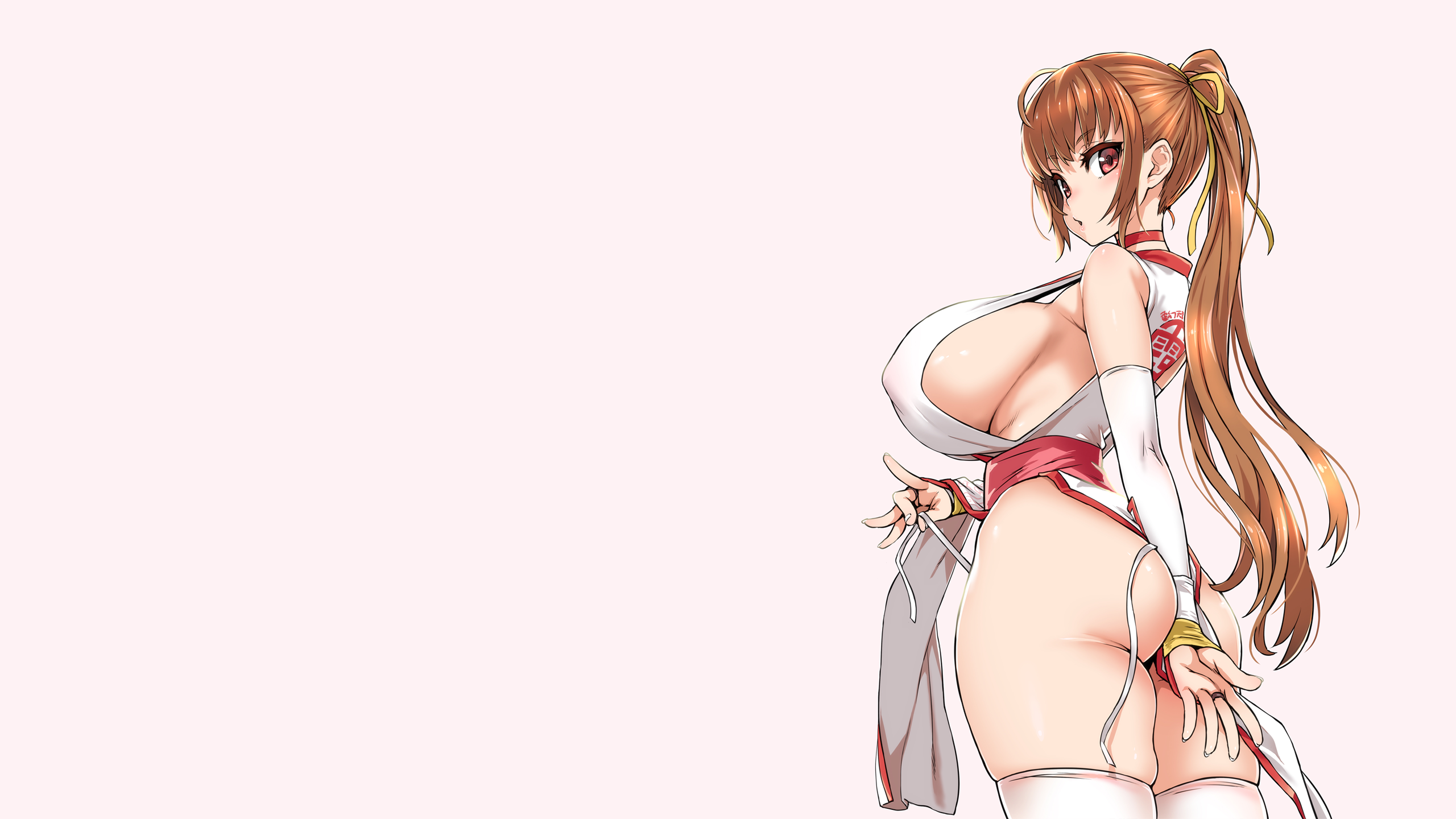 Anime 2560x1440 anime anime girls simple background ecchi Dead or Alive Kasumi (Dead or Alive) boobs big boobs no bra thighs thick thigh ass thick ass Japanese clothes ninja girl shinobi sideboob ponytail stockings thigh-highs white stockings white legwear Asanagi huge breasts
