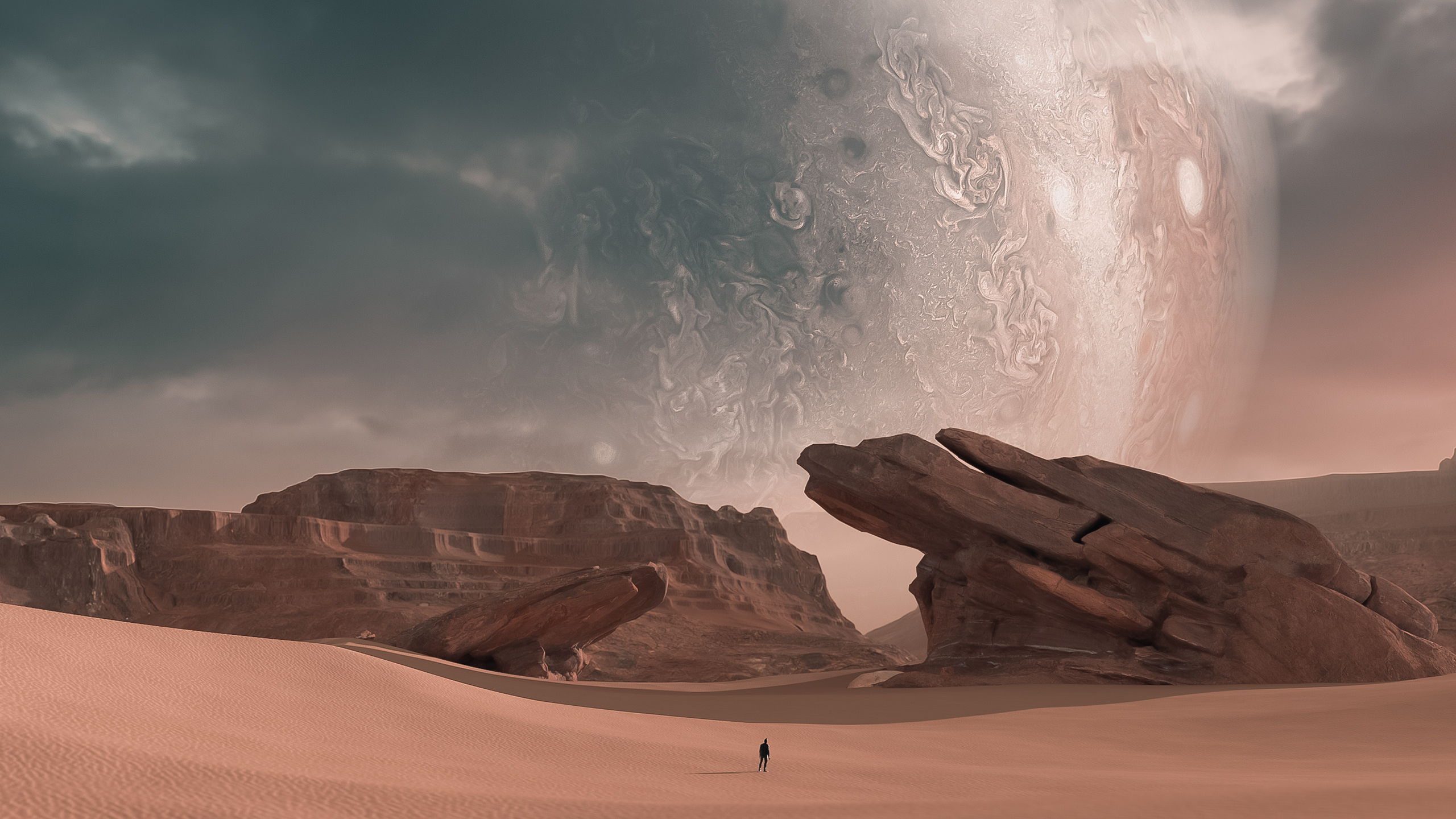 General 2560x1440 Jupiter sky digital art artwork rocks sand desert dunes rock formation