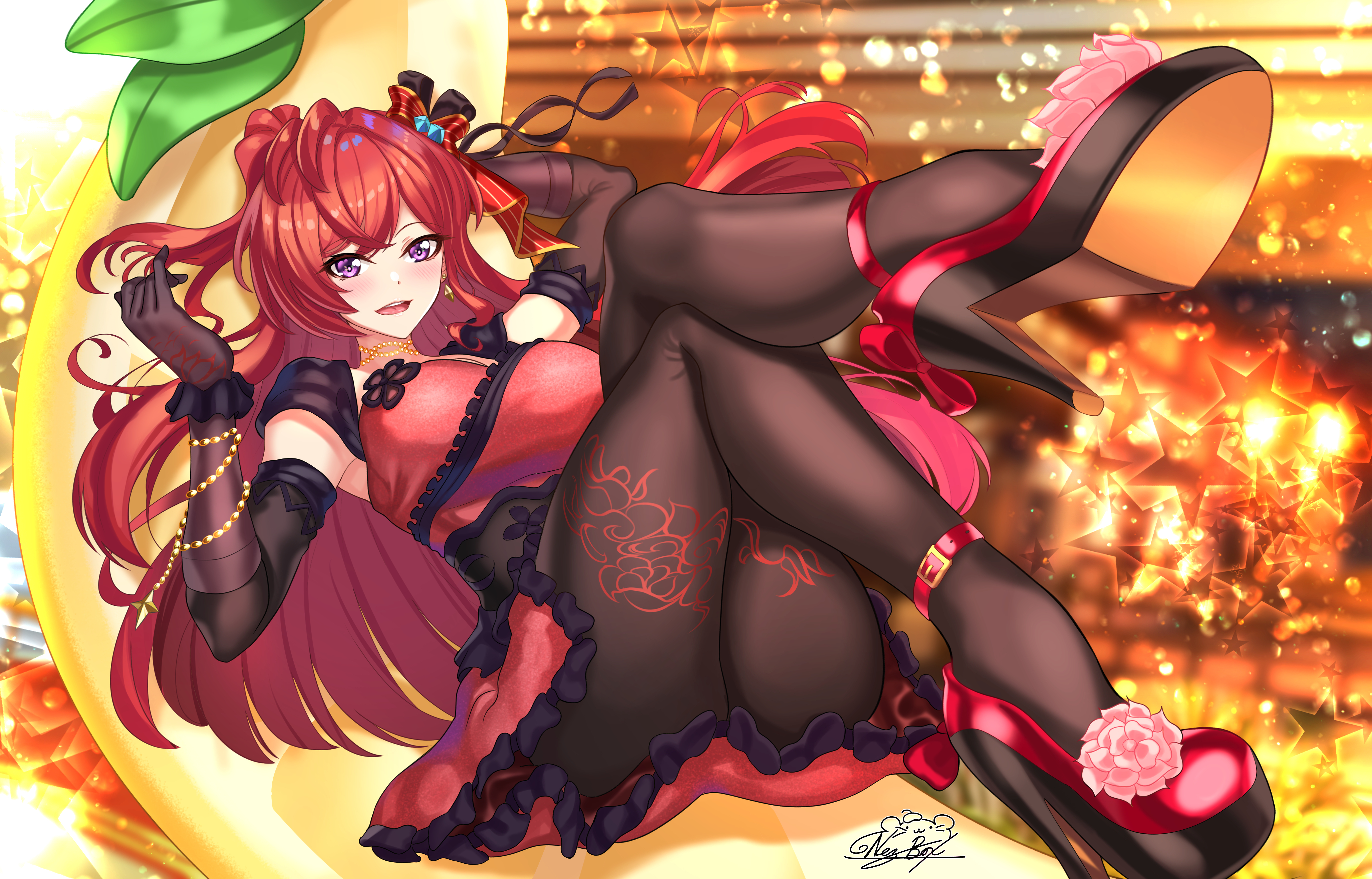 Anime 4111x2635 Nez-Box lying down anime anime girls heels redhead pantyhose