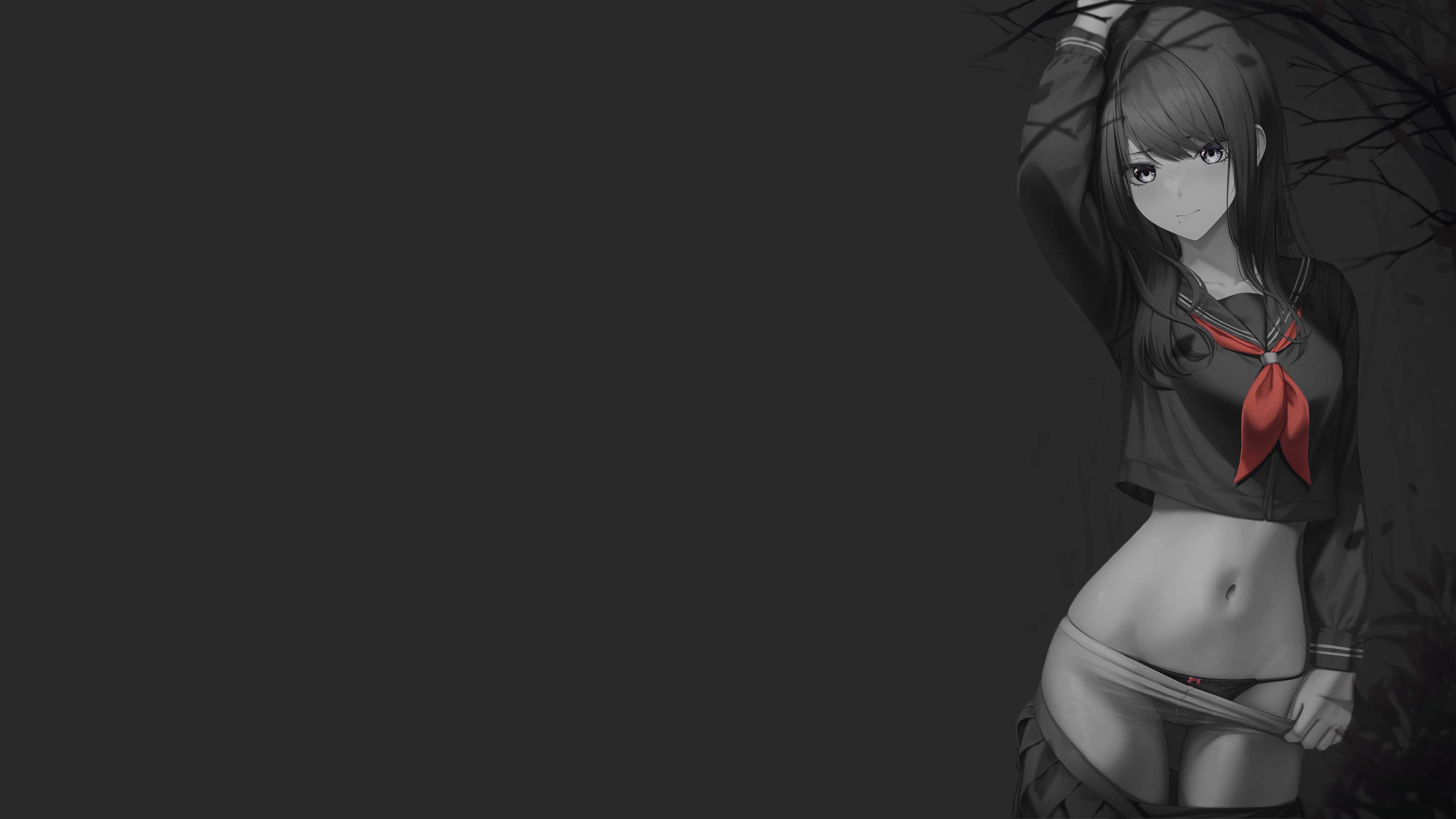 Anime 3492x1964 monochrome selective coloring anime girls anime simple background black background undressing panties