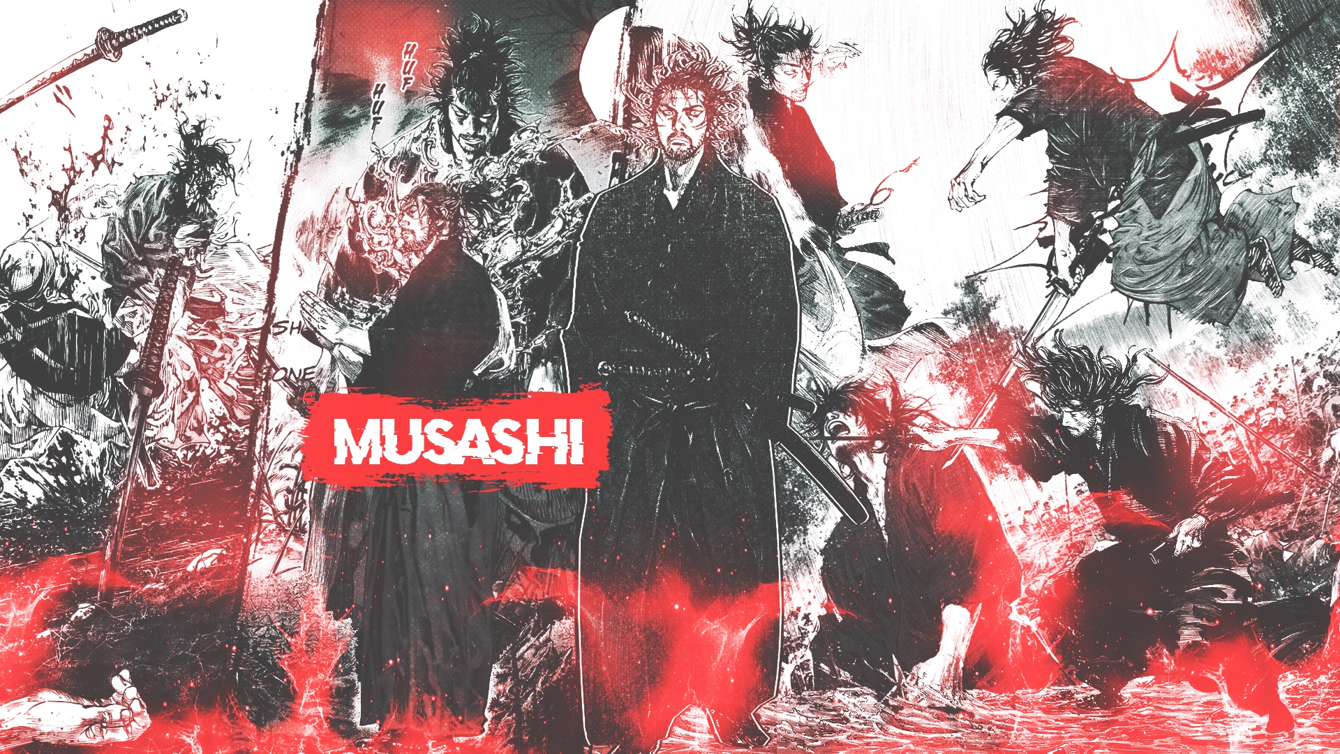 Anime 1920x1080 manga collage samurai Vagabond Miyamoto Musashi DinocoZero