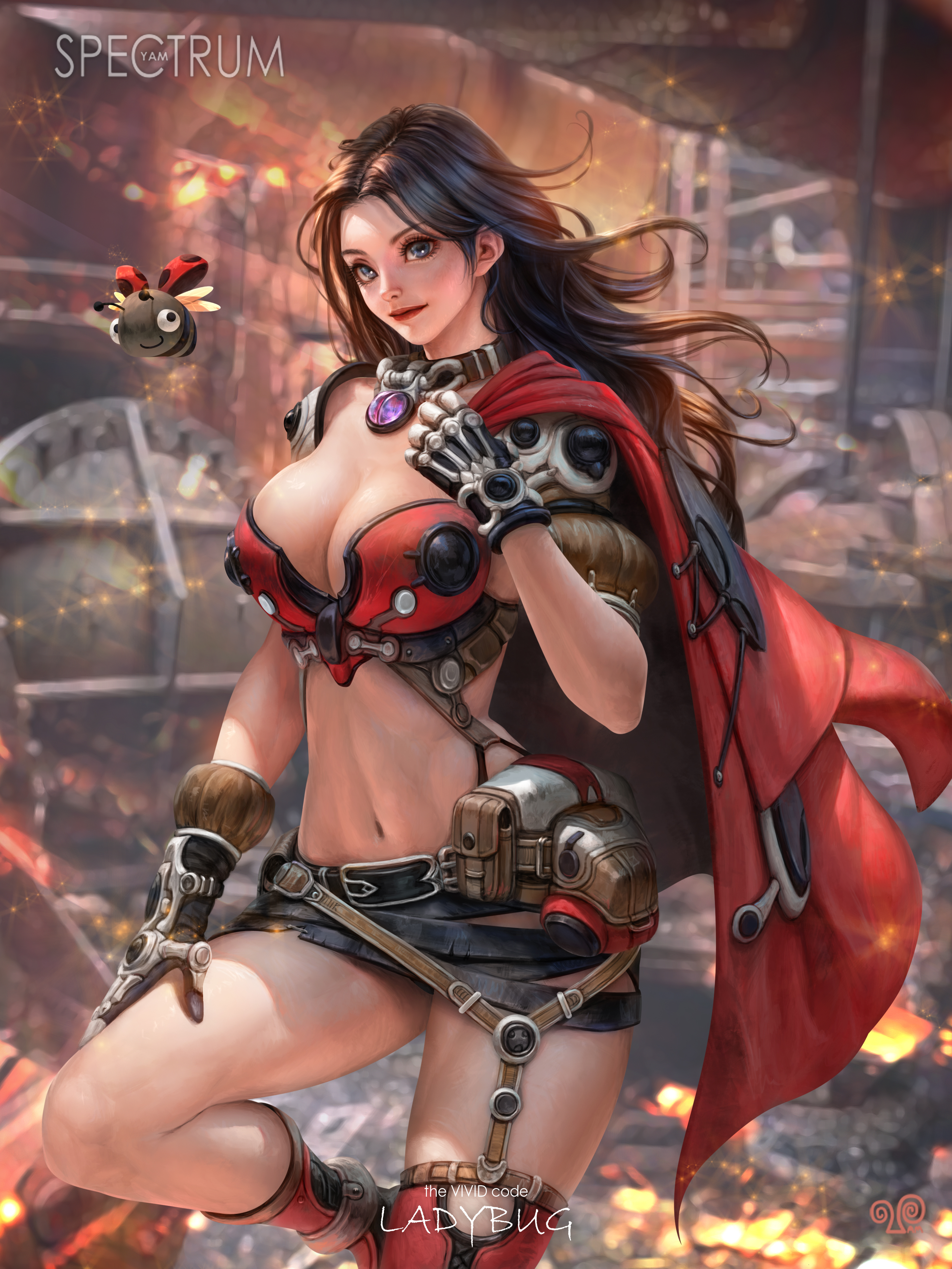 General 3000x4000 women fantasy girl original characters armor miniskirt 2D artwork drawing Mansik Yang brunette