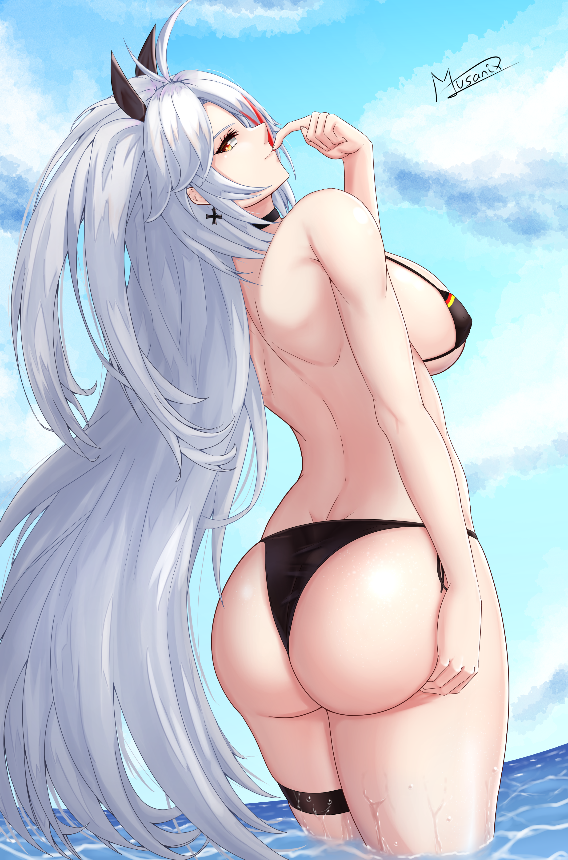 Anime 2414x3656 Azur Lane boobs huge breasts ass thighs anime girls water in water long hair white hair bikini booty scoop Musanix
