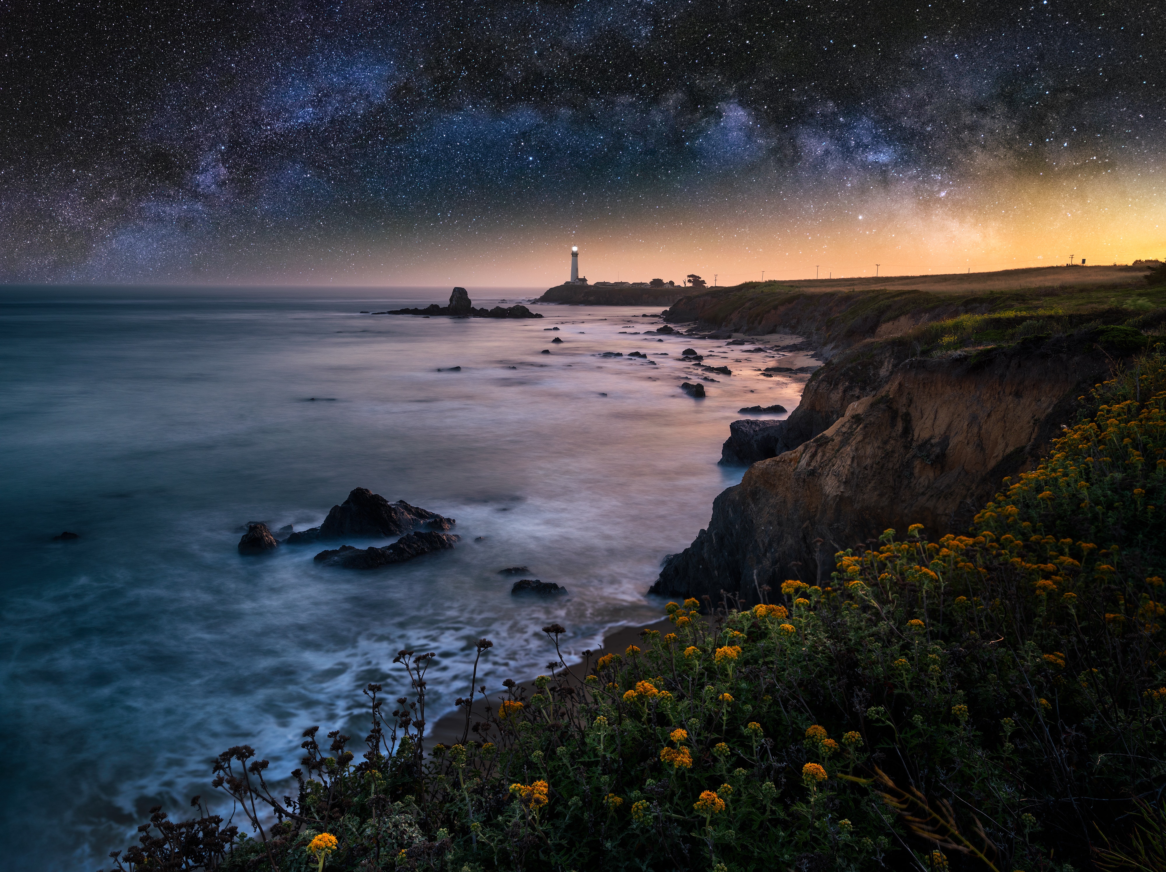 General 4000x2992 landscape nightscape photography California USA lighthouse dreamscape nature sea cliff sunset long exposure