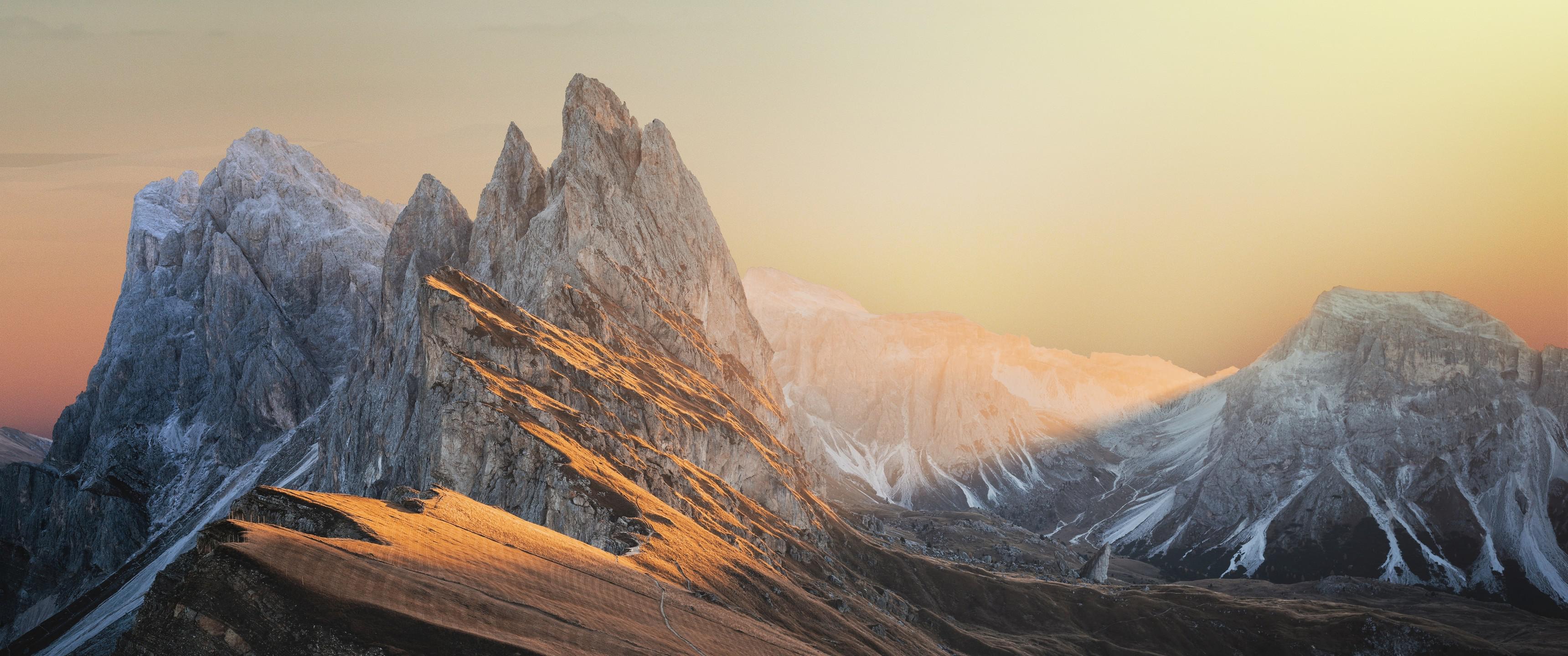 General 3440x1440 South Tyrol Italy mountains sunrise sunset sunset glow Seceda