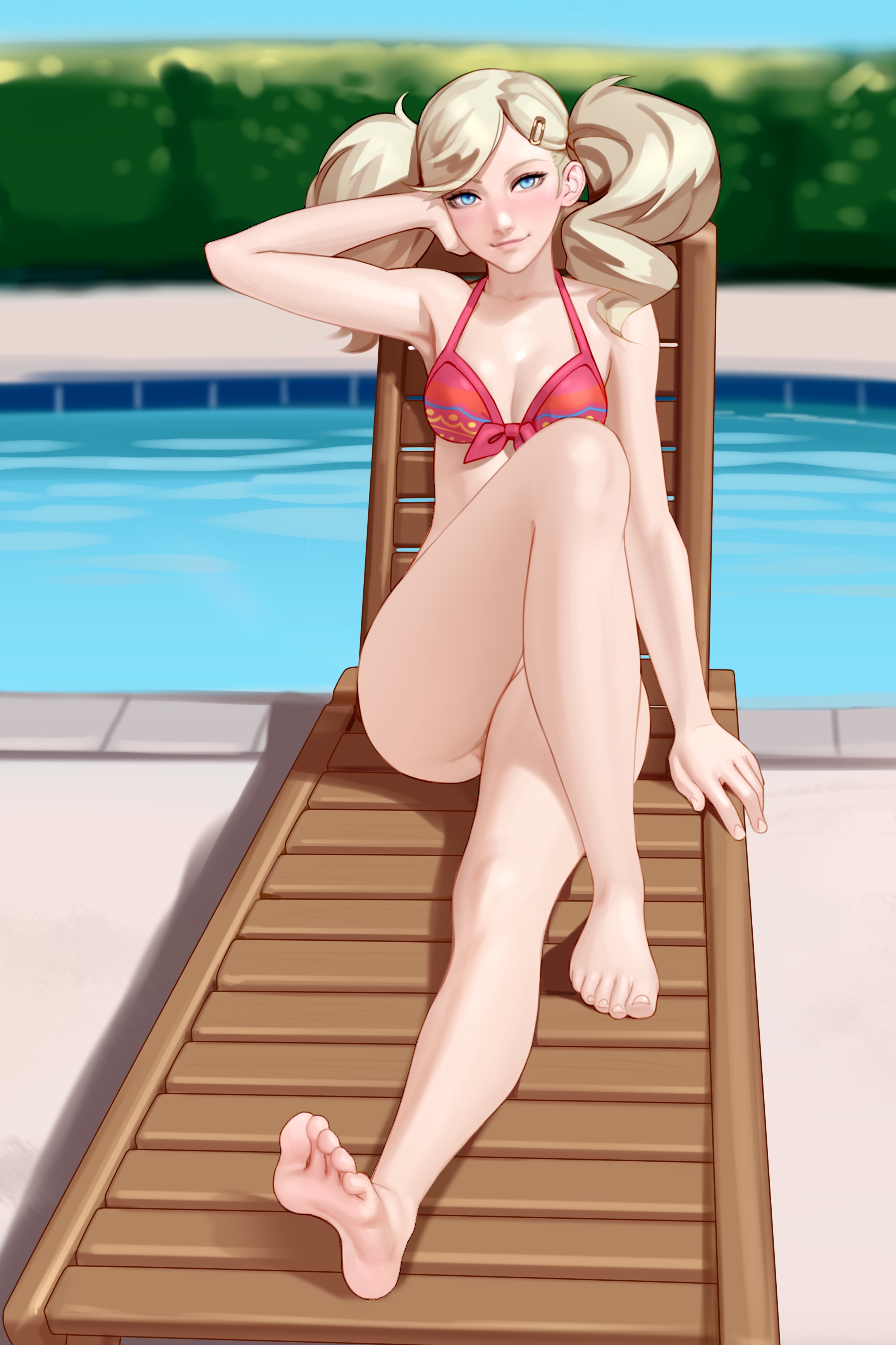 Anime 2313x3470 Kairunoburogu sitting feet legs swimming pool Persona 5 Ann Takamaki  video game girls anime girls anime Persona series