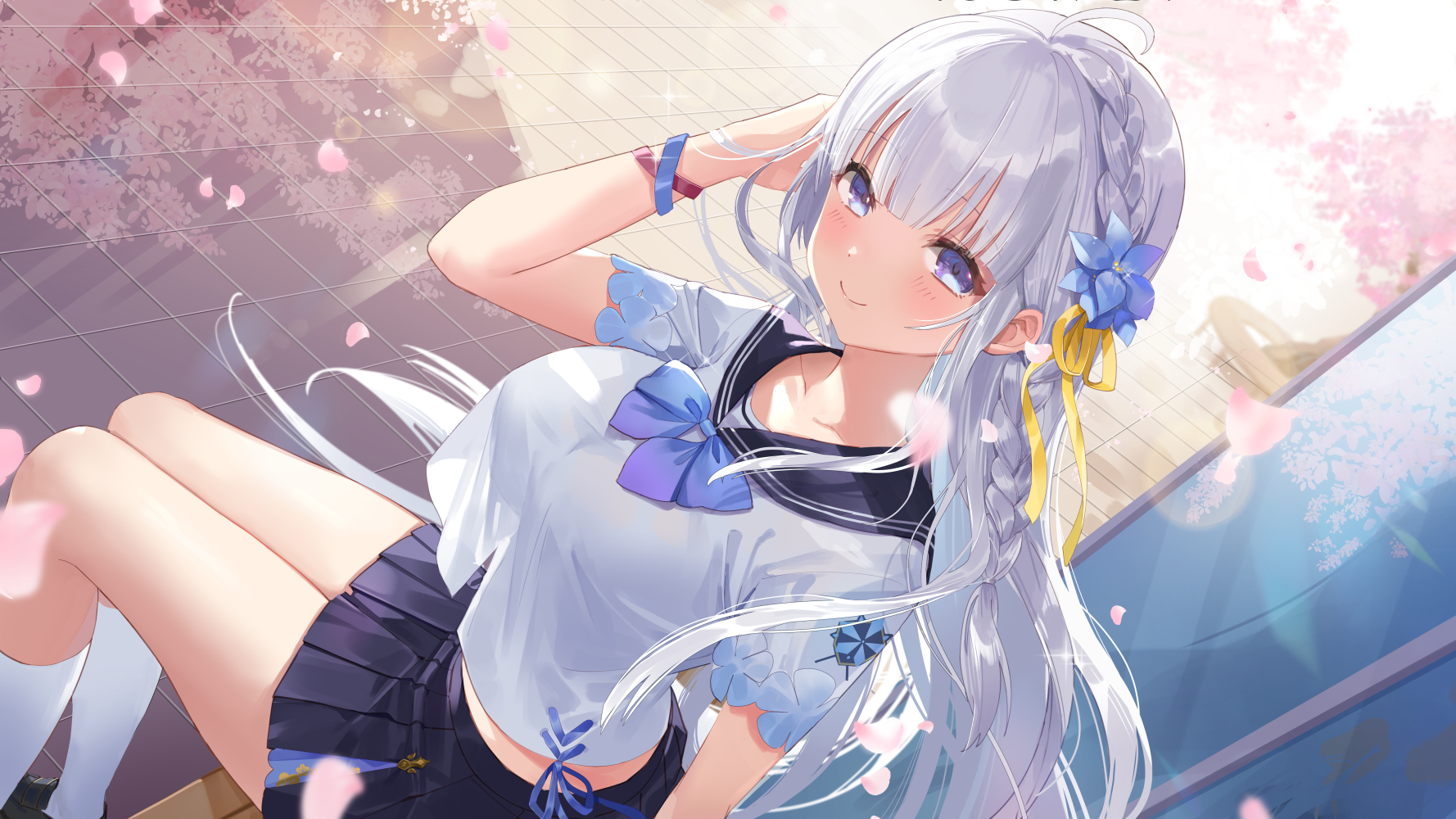 Anime 1778x1000 anime anime girls school uniform petals white hair schoolgirl