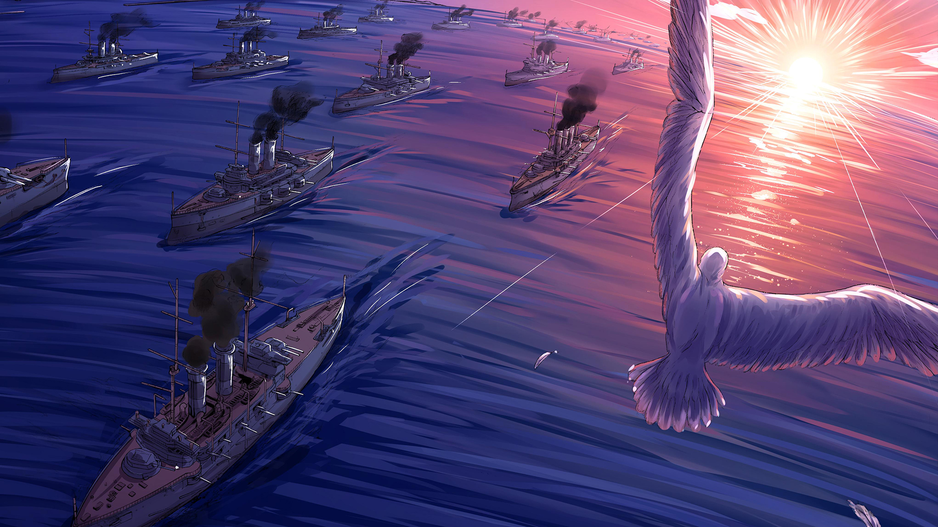 General 1920x1080 water Battleships birds sunset
