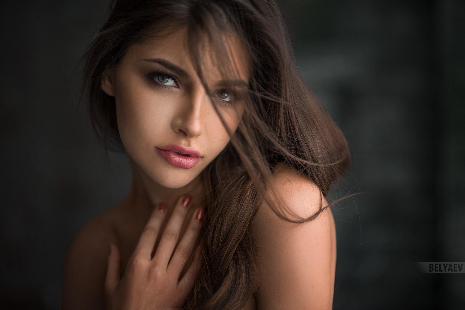 Dmitry Belyaev Model Women Brunette Gray Eyes Mouth Lips Lipstick Juicy Lips Bare 4211
