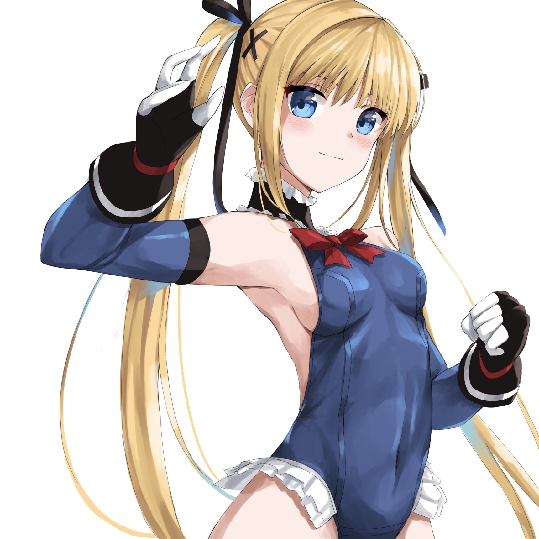 Anime 1720x1720 anime girls Dead or Alive smiling tight clothing leotard blonde long hair simple background white background video games video game girls video game warriors video game characters fist Marie Rose (Dead or Alive)