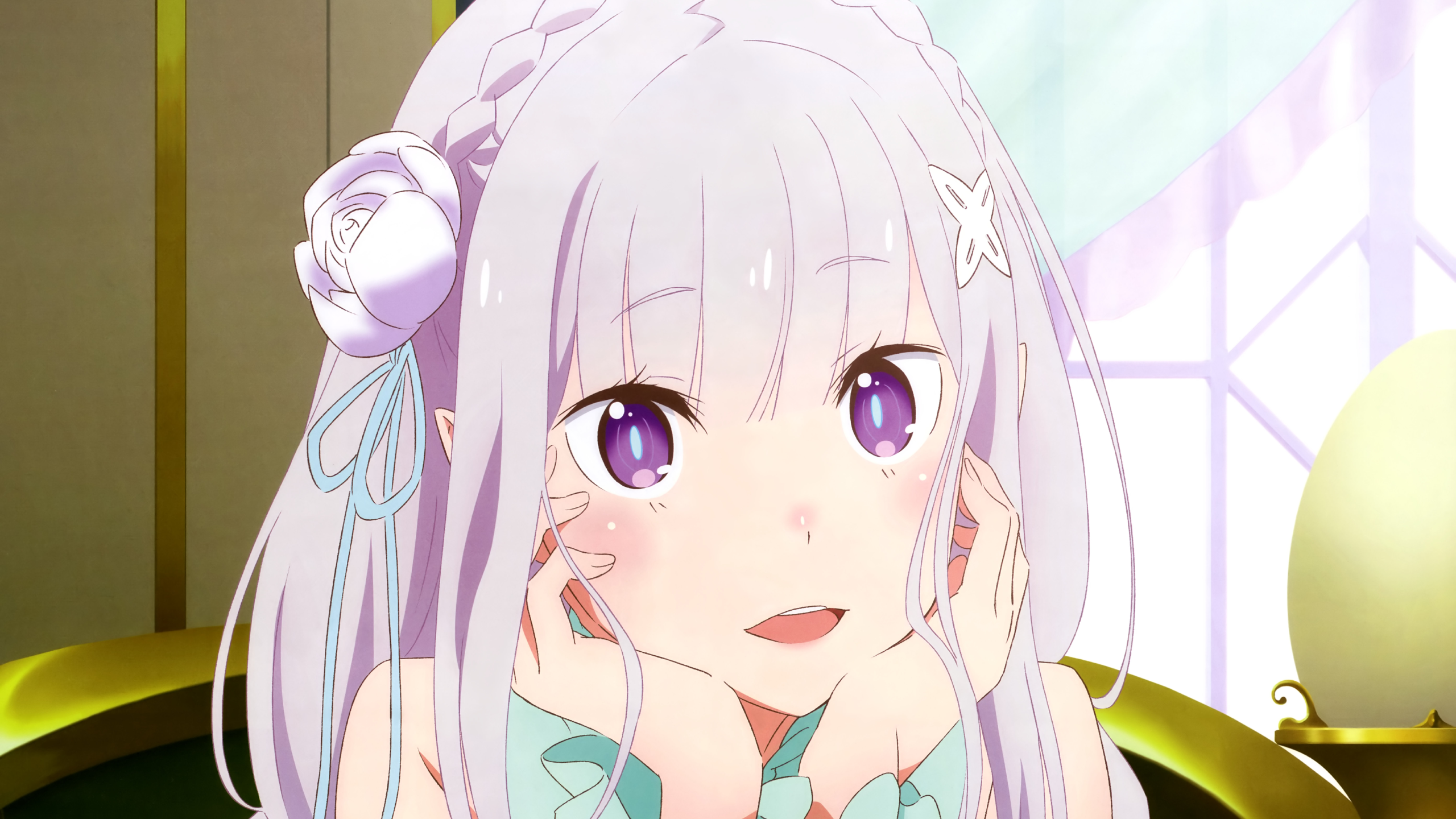 Anime 2560x1440 Emilia (Re: Zero) Re:Zero Kara Hajimeru Isekai Seikatsu pointy ears silver hair purple eyes anime girls anime