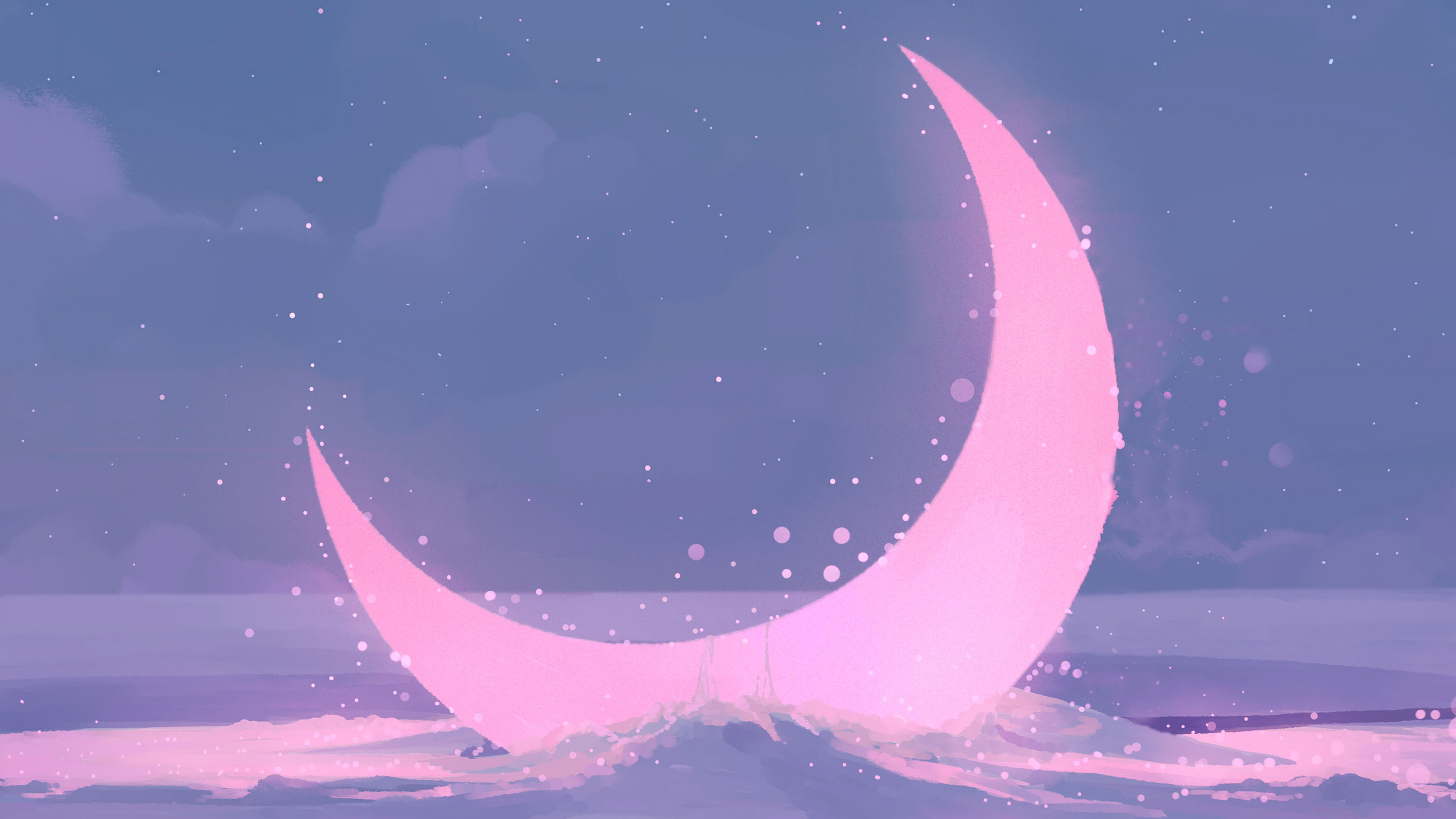 General 2560x1440 Moon anime pink purple water artwork crescent moon