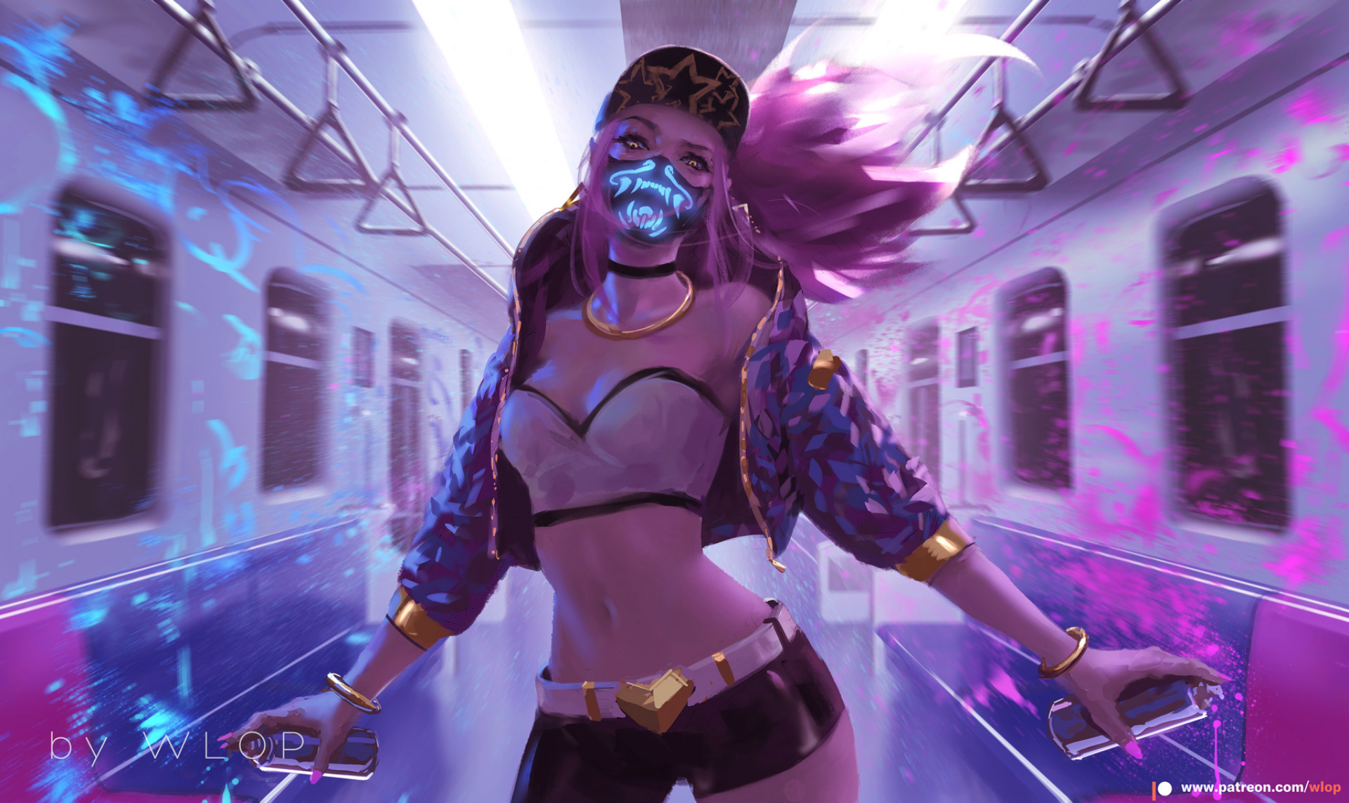 Anime 1920x1143 League of Legends women video games PC gaming video game art fan art video game girls video game characters mask WLOP watermarked subway