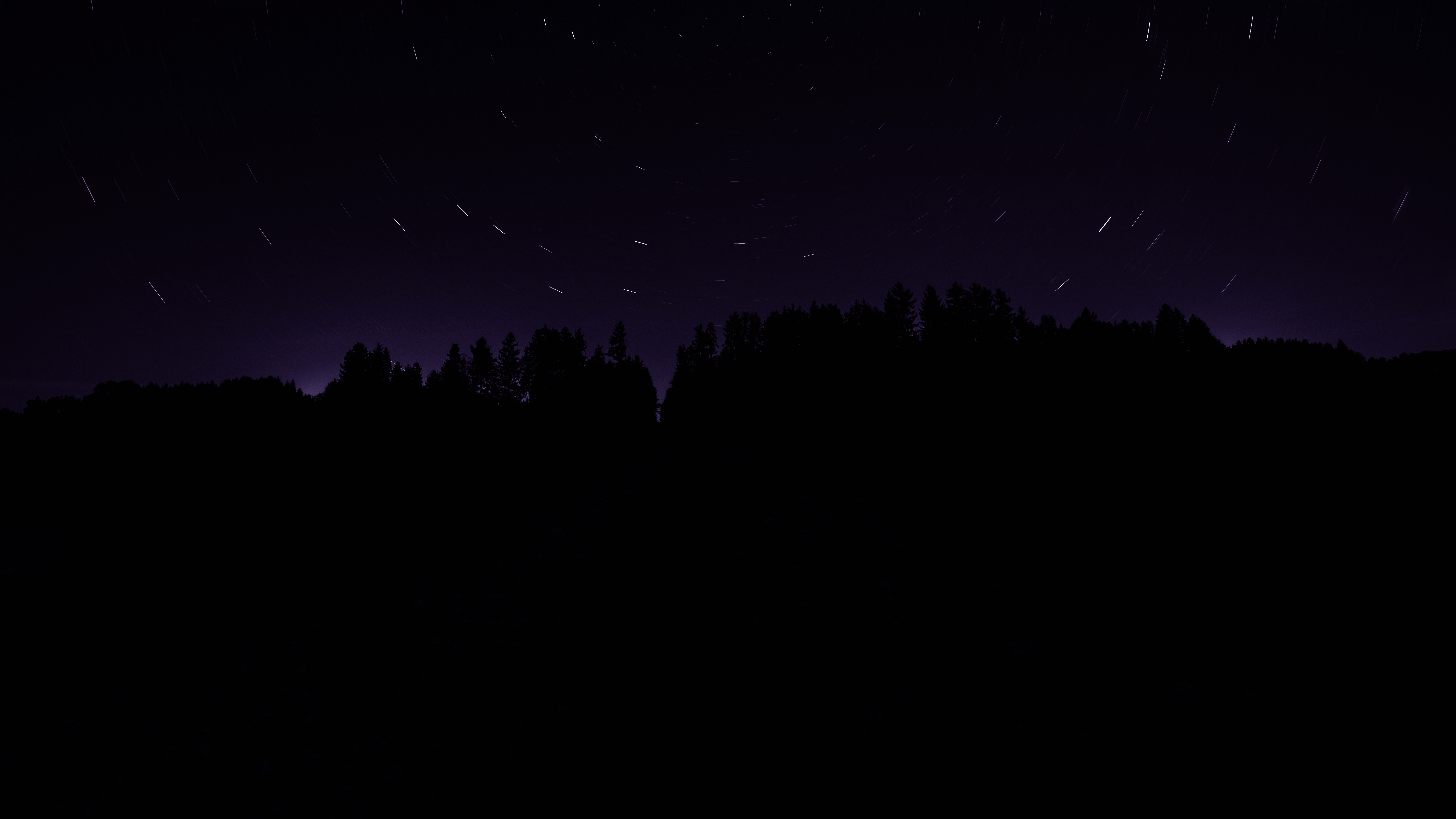 General 6000x3376 long exposure night forest landscape dark stars fisheye lens purple sky trees