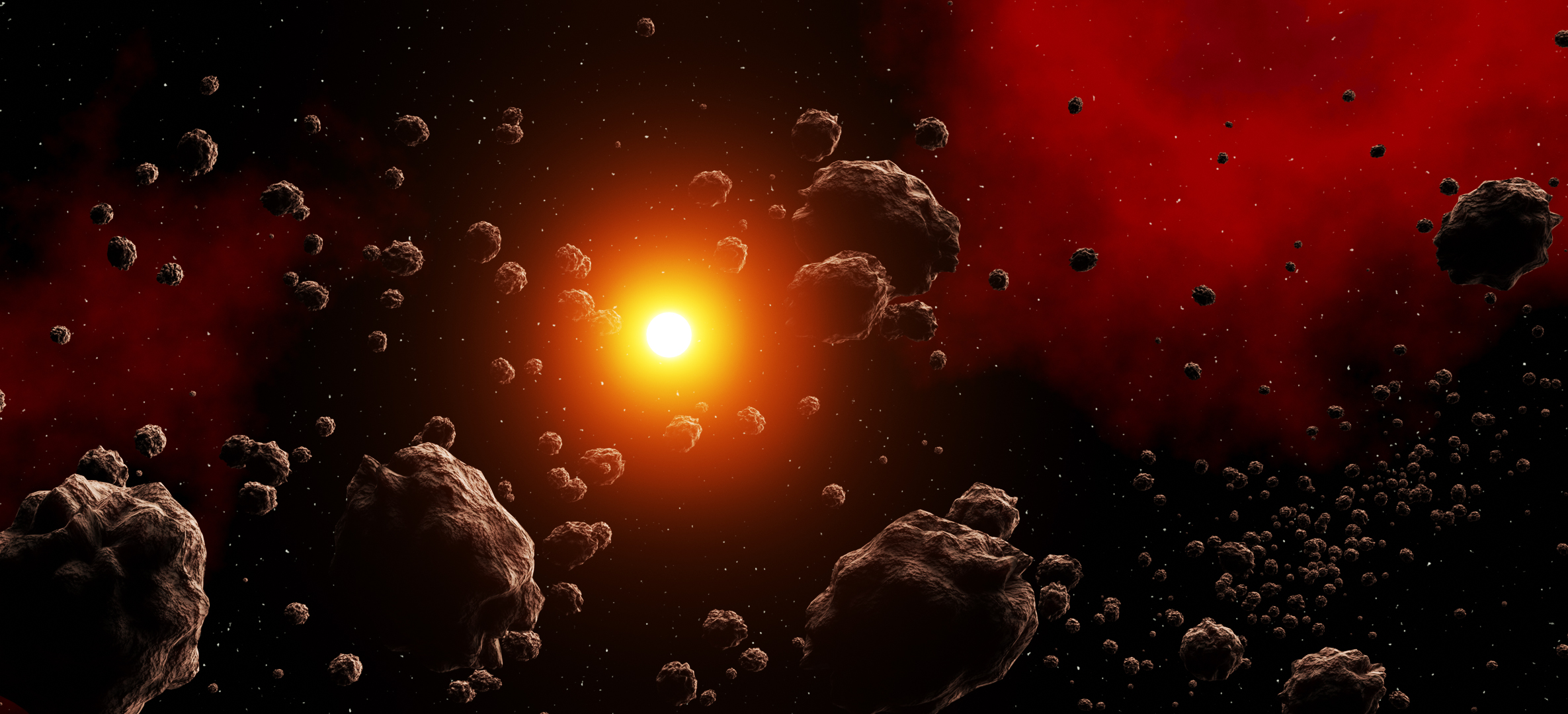 General 2371x1080 asteroid space clouds stars sun rays Sun clouds Blender CGI