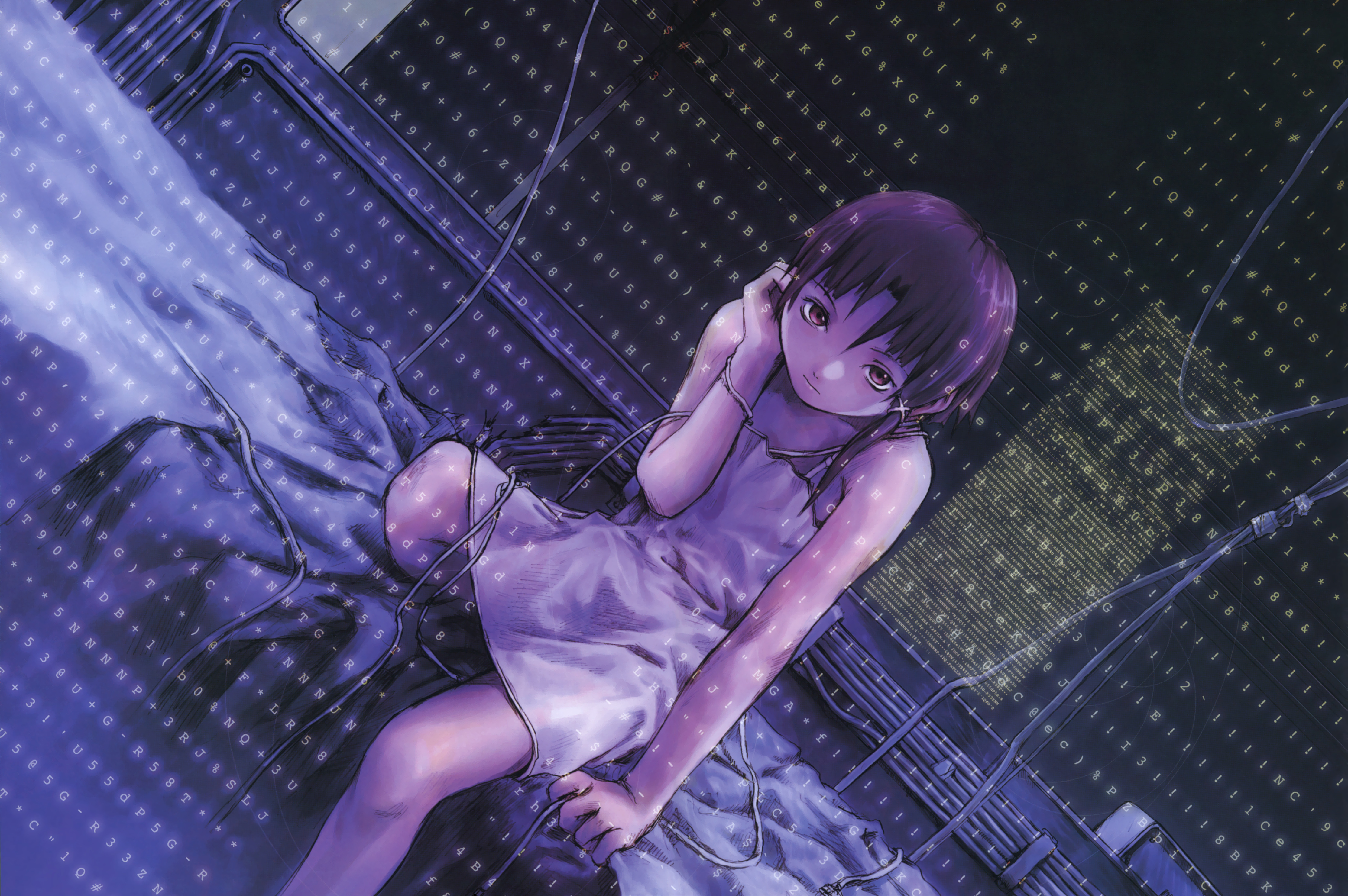 Anime 4460x2966 Lain Iwakura cyber cyberpunk Serial Experiments Lain wires 4K anime girls