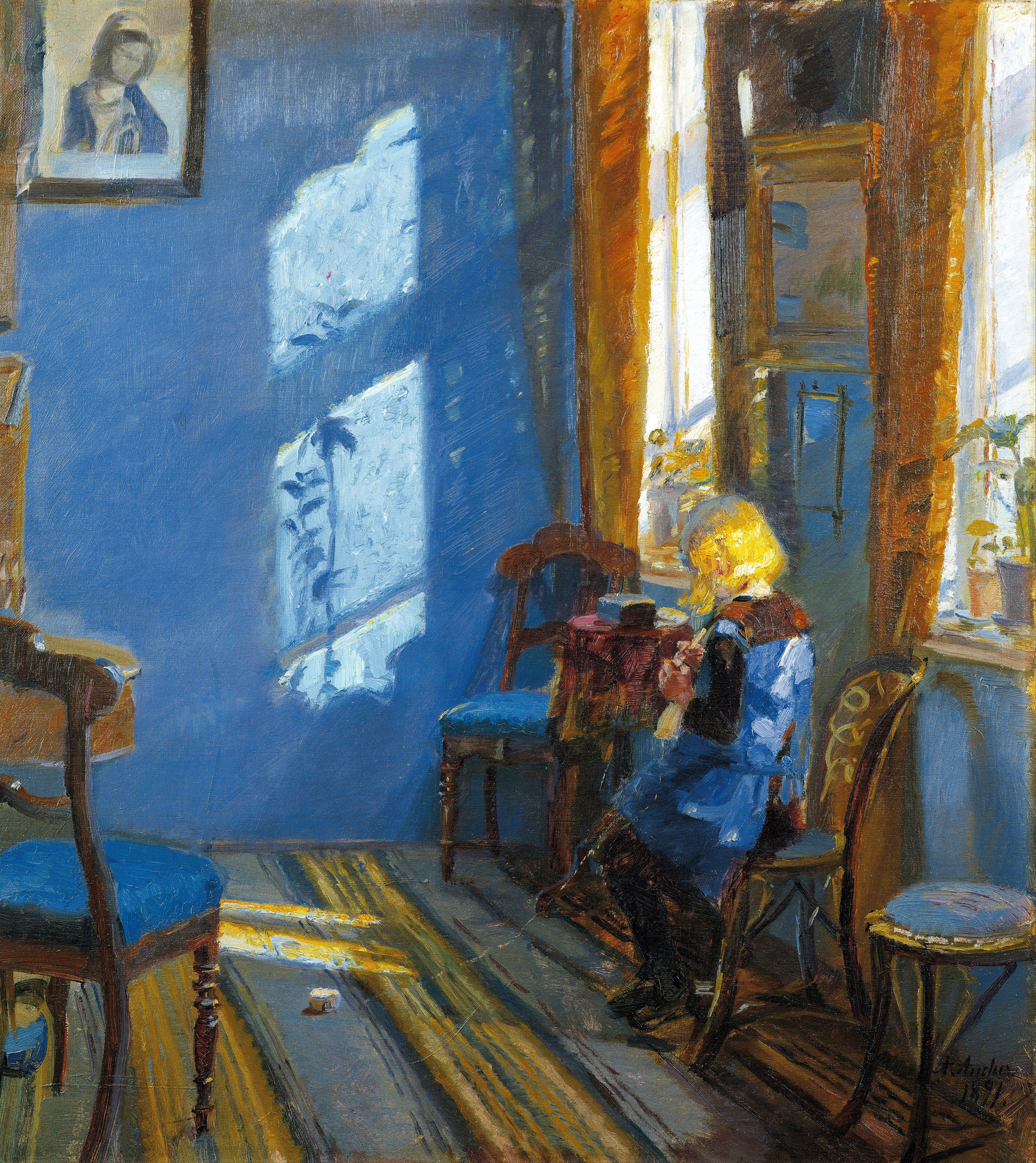 General 5170x5804 artwork painting blue sunlight chair Anna Ancher canvas