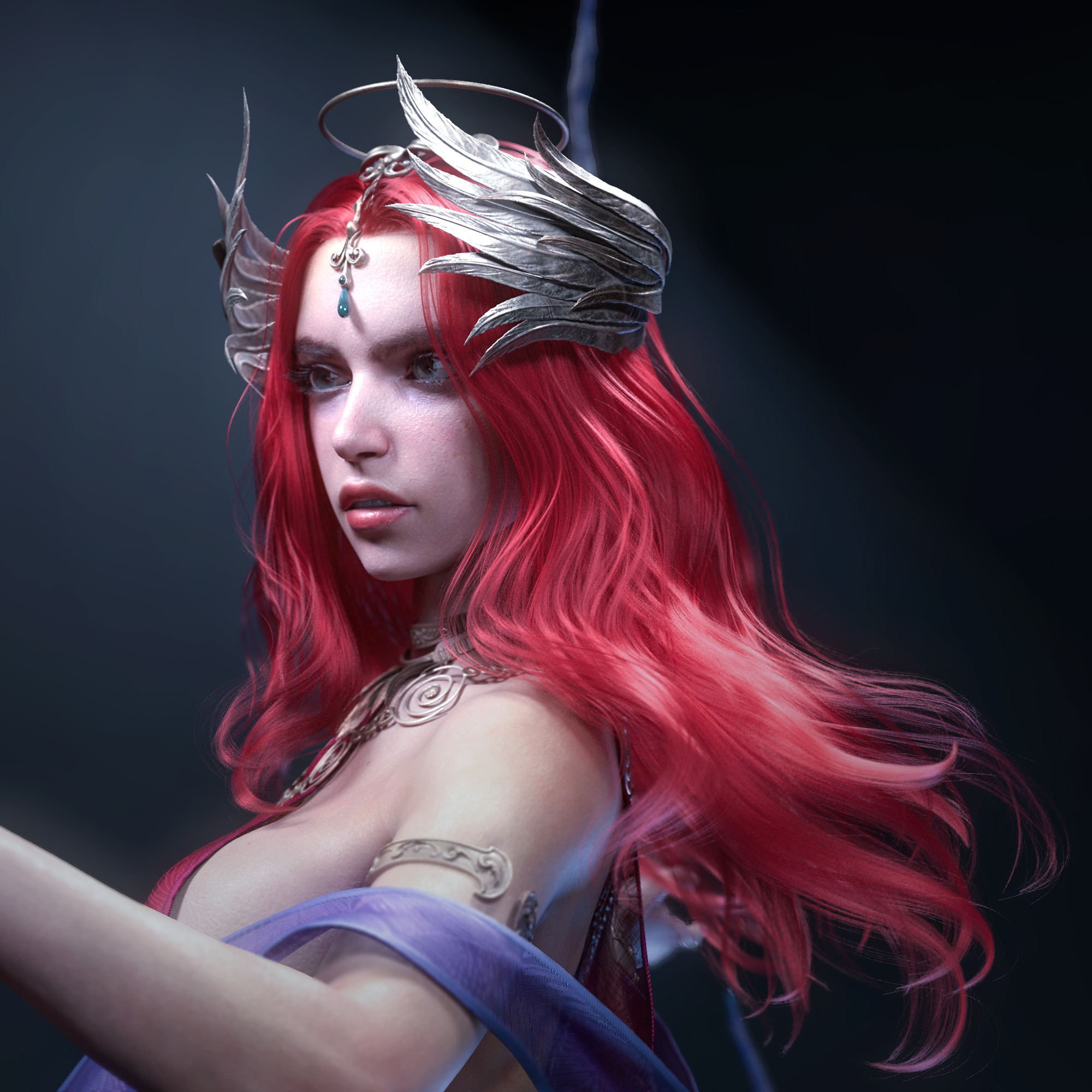 General 2000x2000 artwork women fantasy art fantasy girl digital art long hair redhead looking away