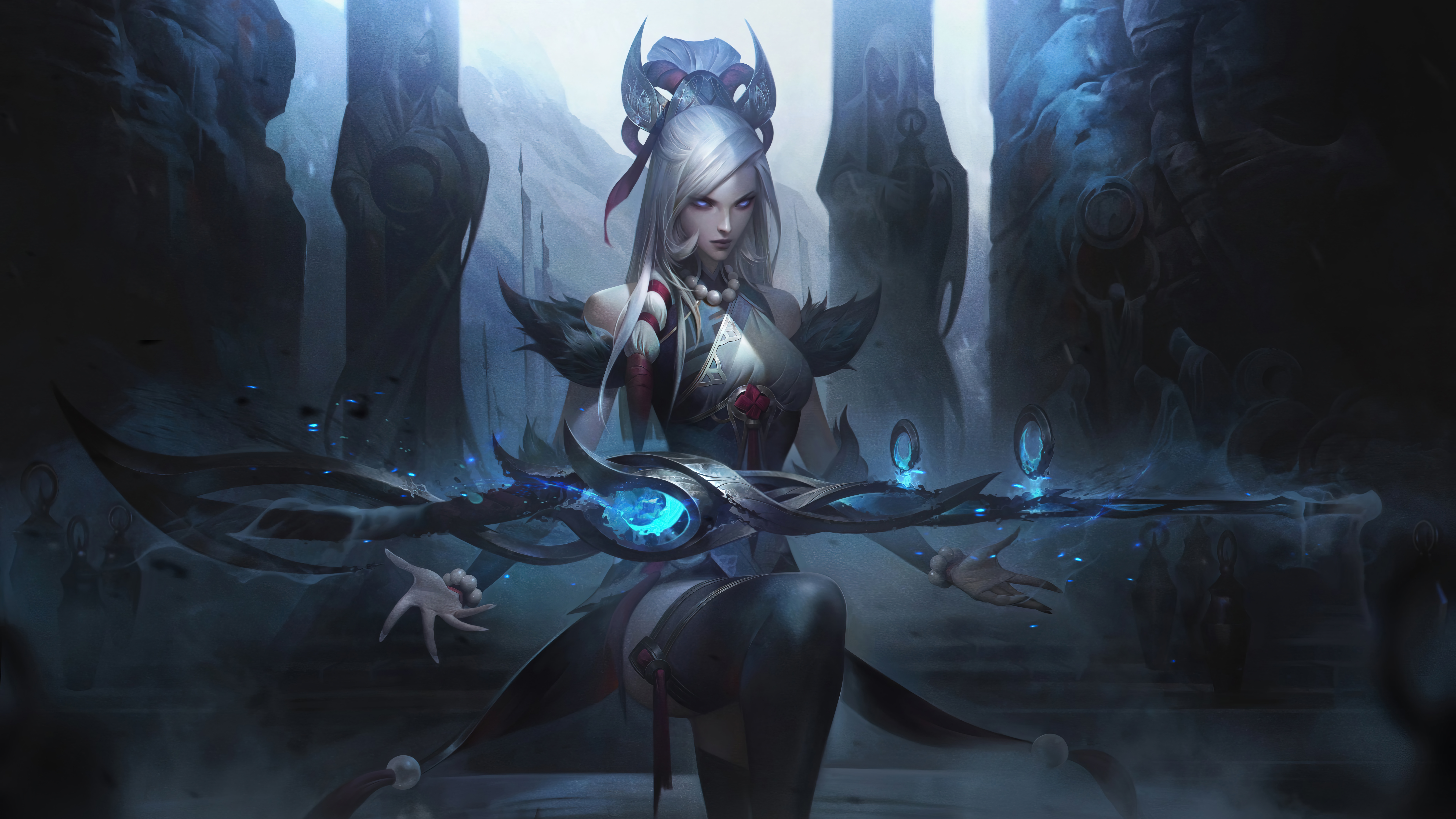 General 7680x4320 Snow Moon Caitlyn (League of Legends) ADC Adcarry video games GZG 4K Riot Games digital art League of Legends video game characters video game girls