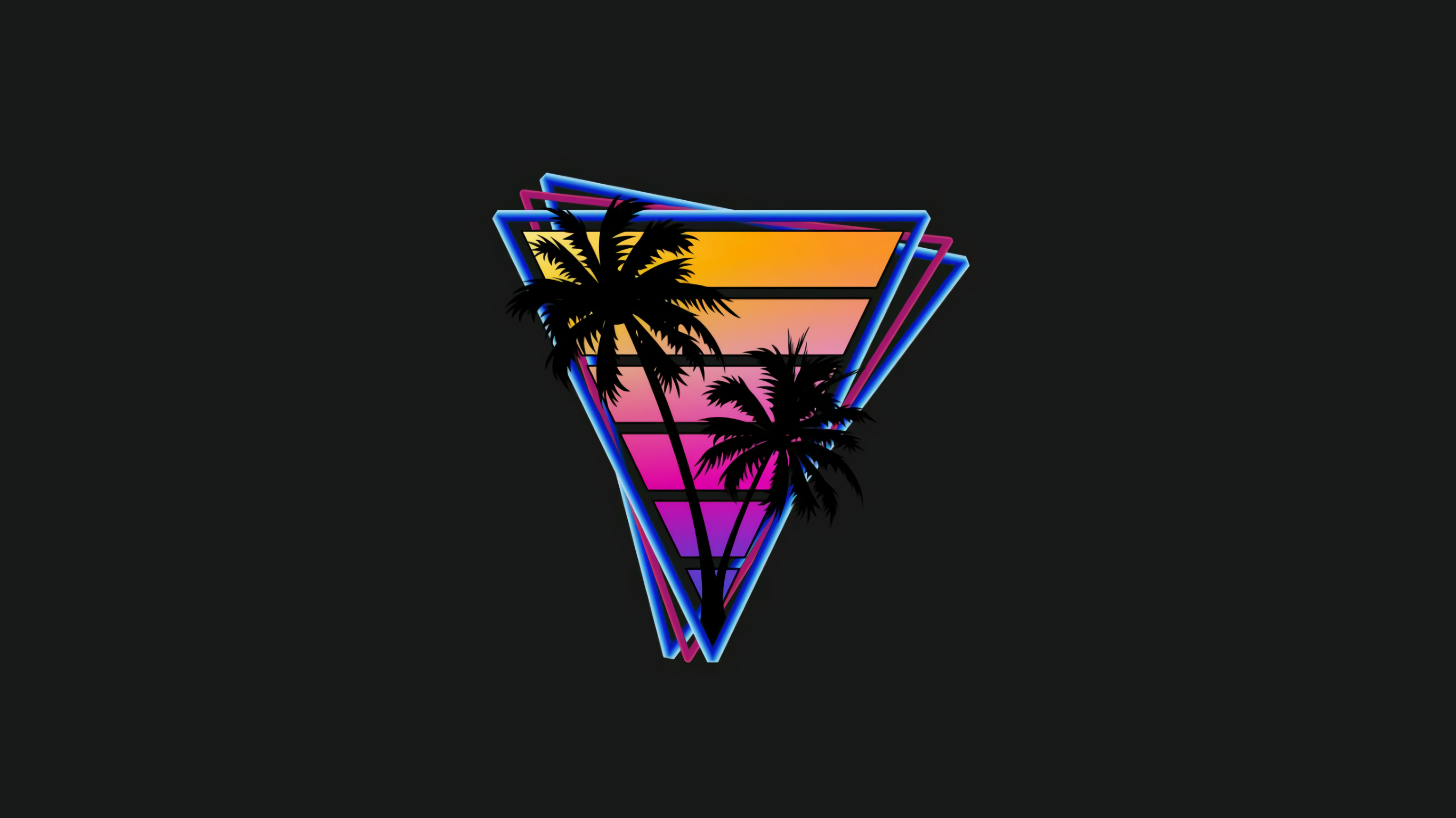 General 2732x1536 vaporwave triangle gray 1990s palm trees lines