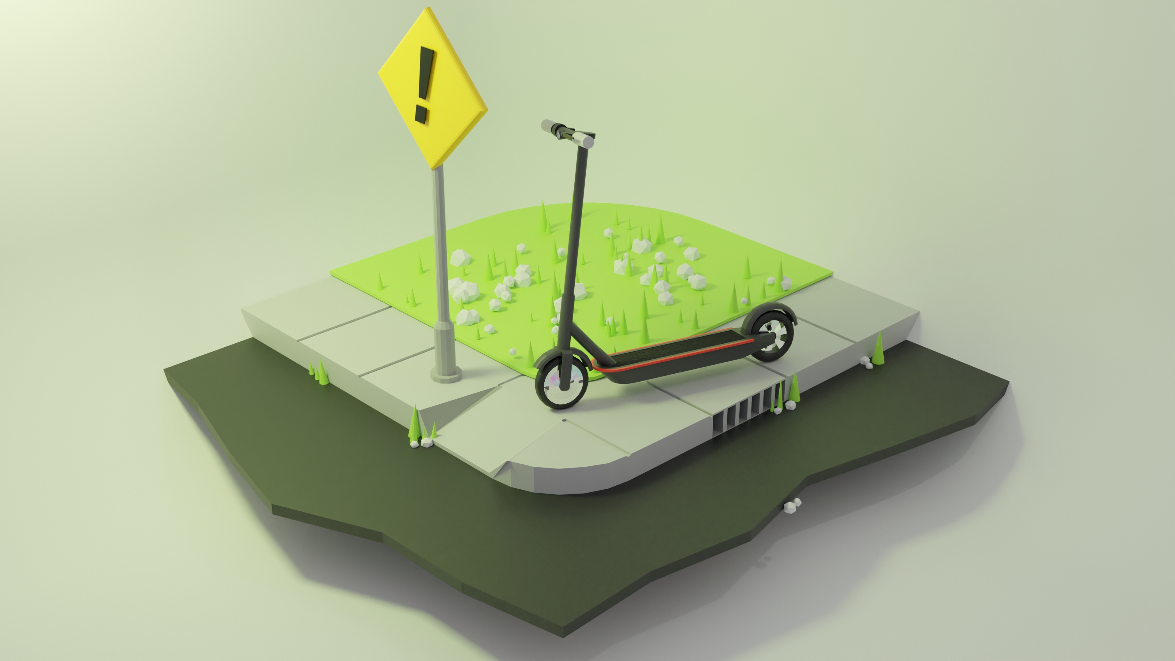 General 3840x2160 low poly Blender scooters sign post digital art simple background