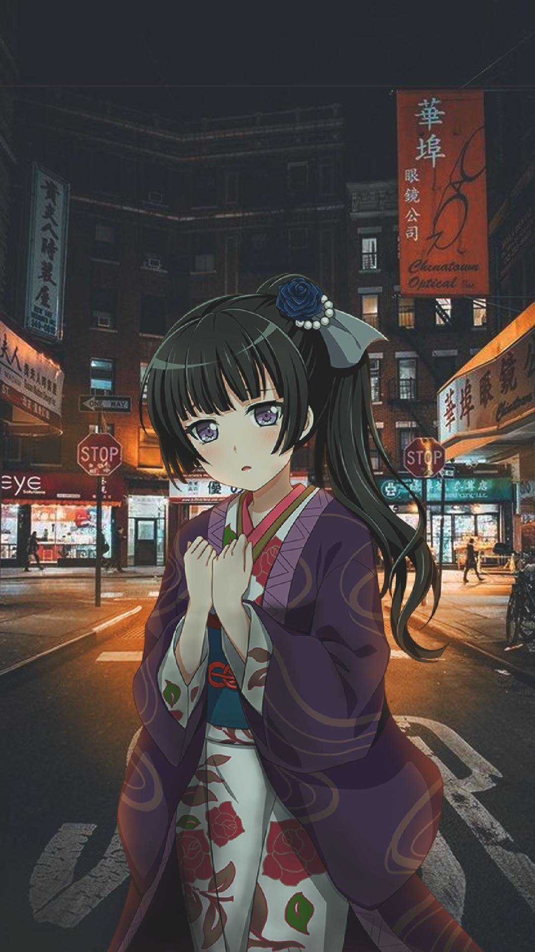 Anime 1080x1920 BanG Dream! Shirokane Rinko purple eyes anime girls city