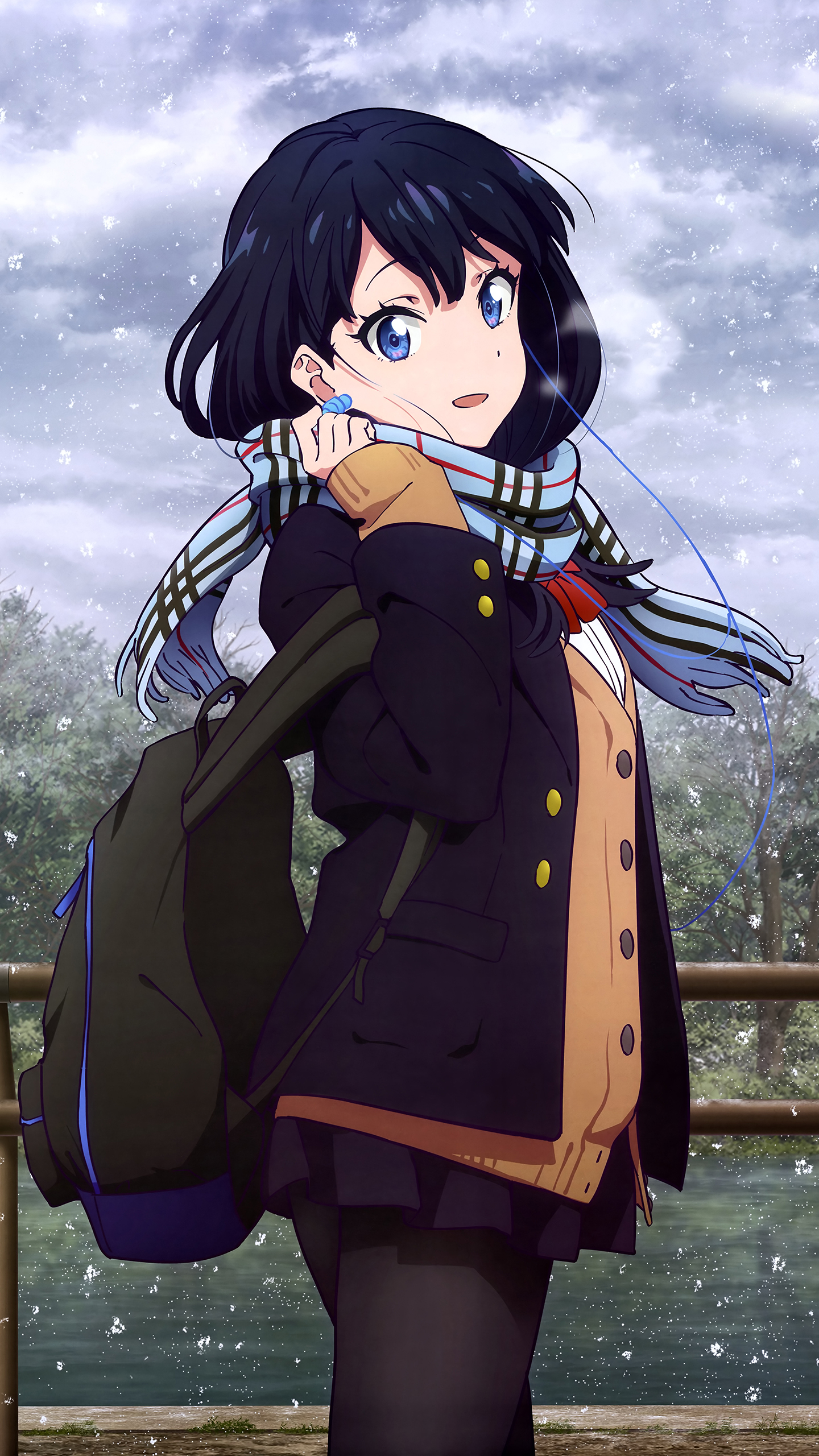 Anime 1440x2560 SSSS.GRIDMAN Takarada Rikka anime girls school uniform scarf backpacks