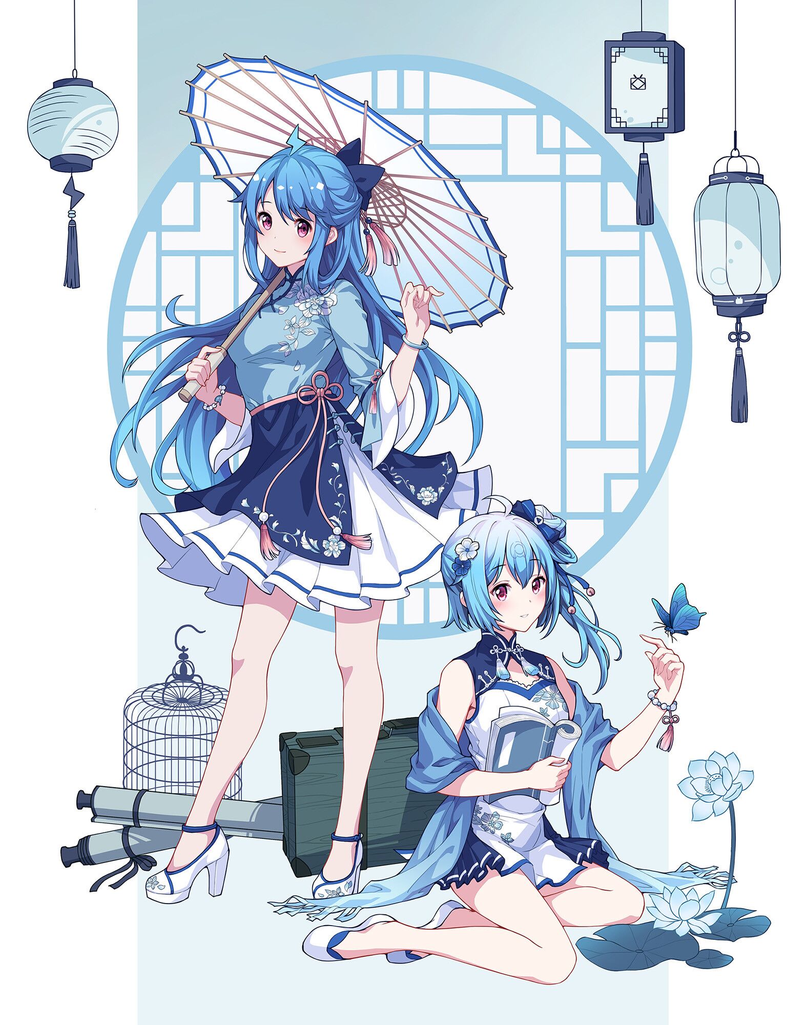 Anime 1573x2000 anime anime girls butterfly lantern chinese dress Bilibili Douga Carminar
