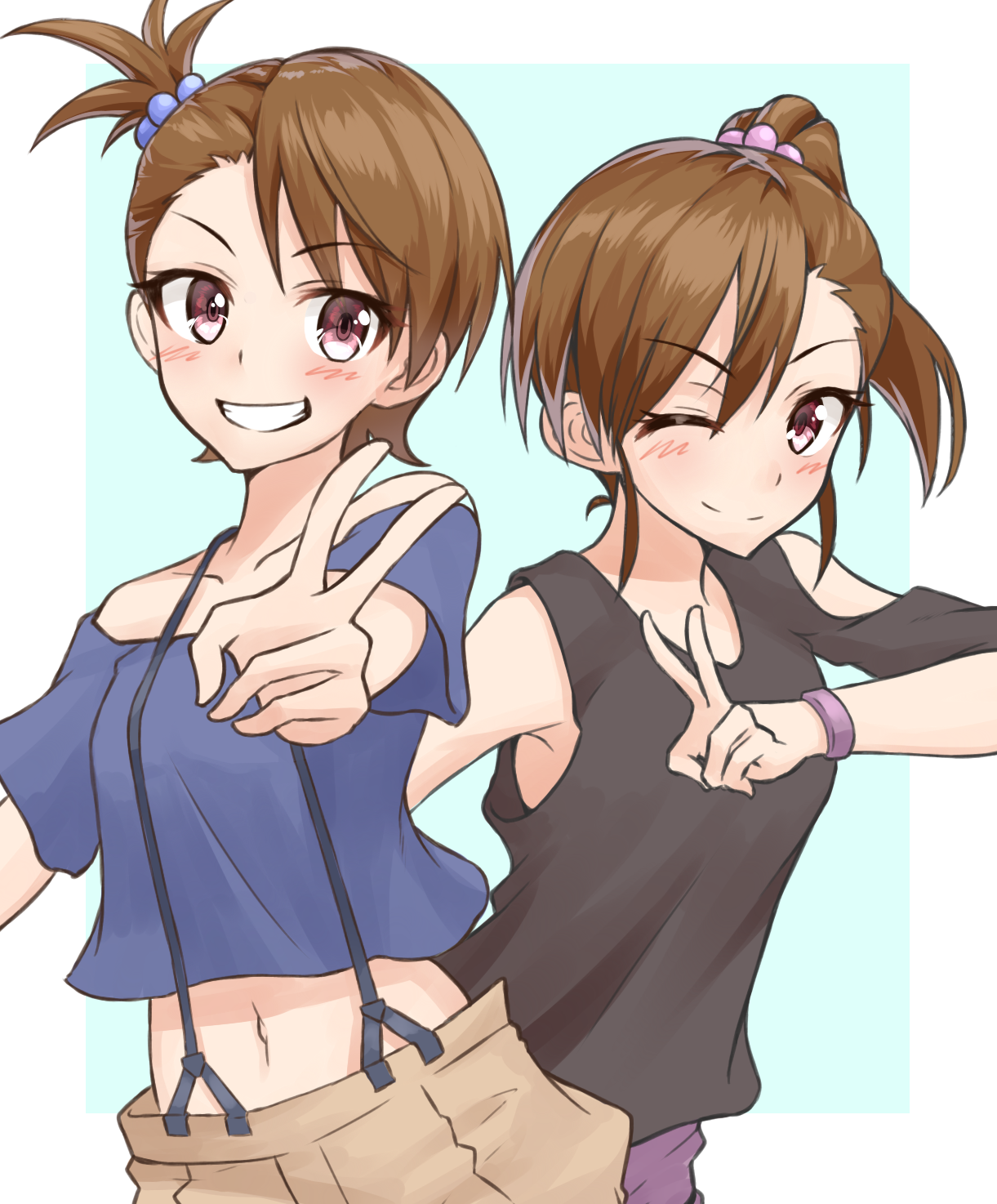 Anime 1221x1474 anime anime girls THE iDOLM@STER Futami Ami Futami Mami long sleeves brunette twins two women artwork digital art fan art