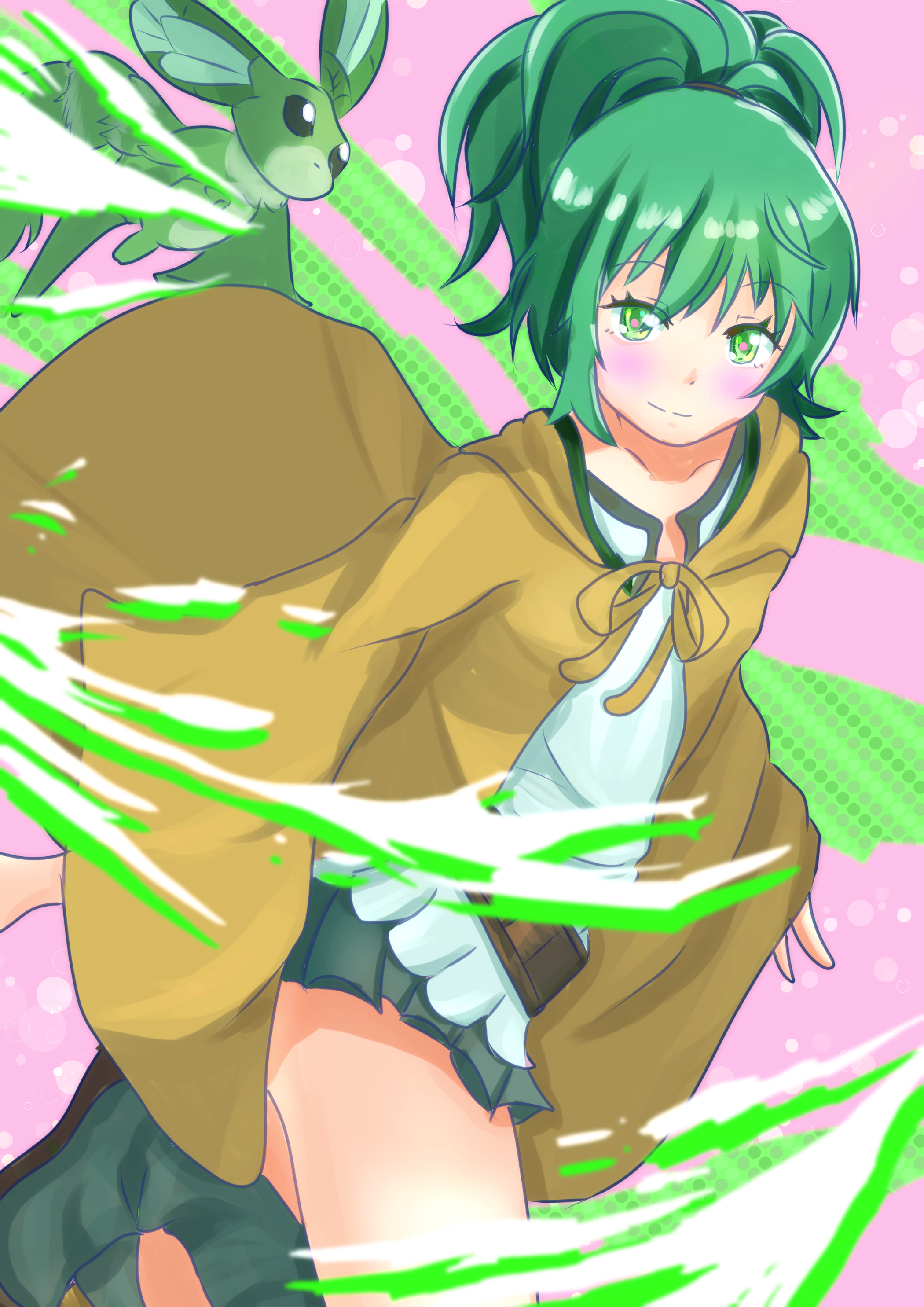 Anime 2100x2970 anime anime girls Trading Card Games Yu-Gi-Oh! Wynn the Wind Charmer ponytail green hair solo artwork digital art fan art