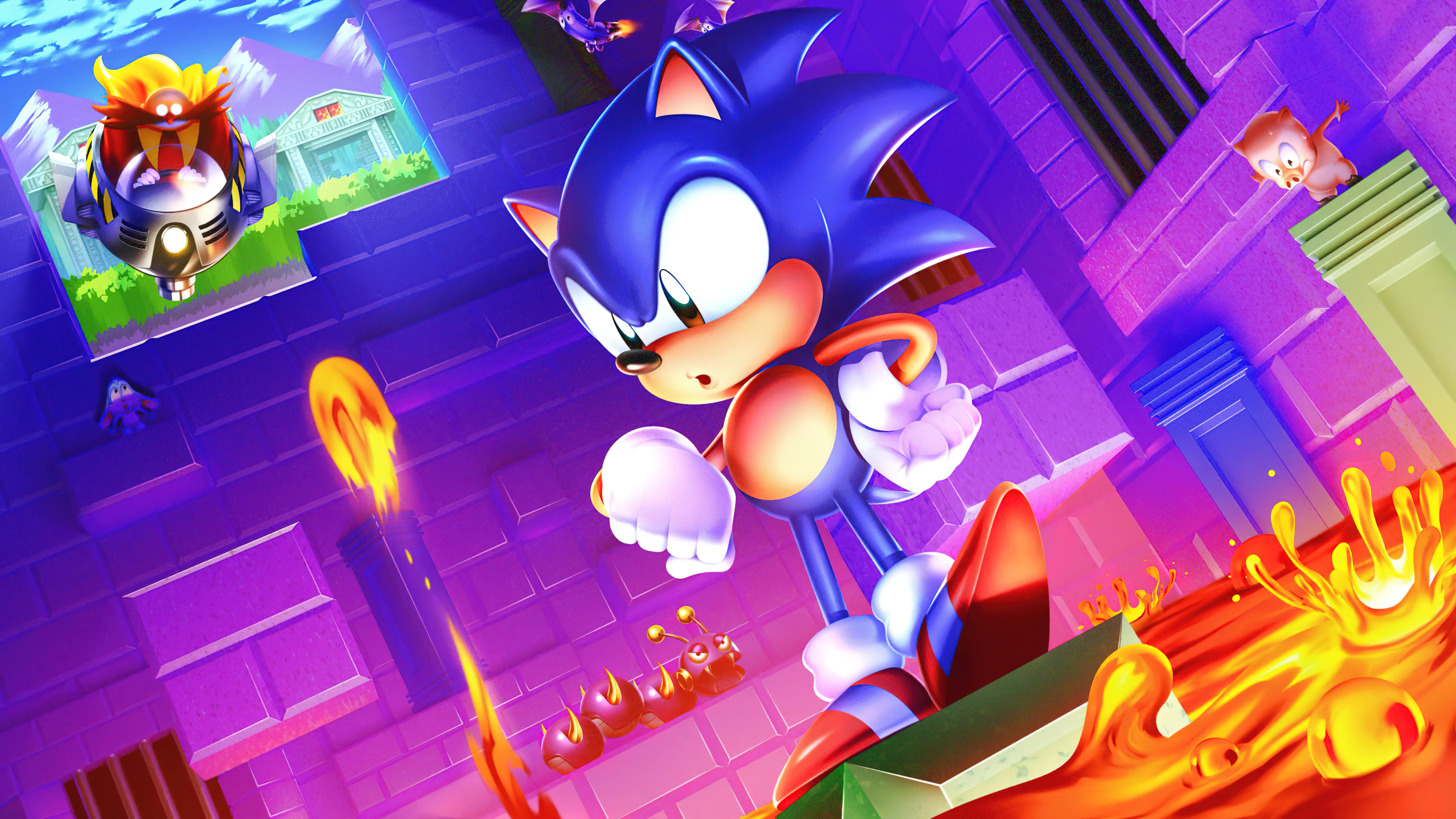 General 3840x2160 Sonic Sonic the Hedgehog Sonic 3 lava PC gaming video game art Dr. Robotnik comic art 1990s video game characters