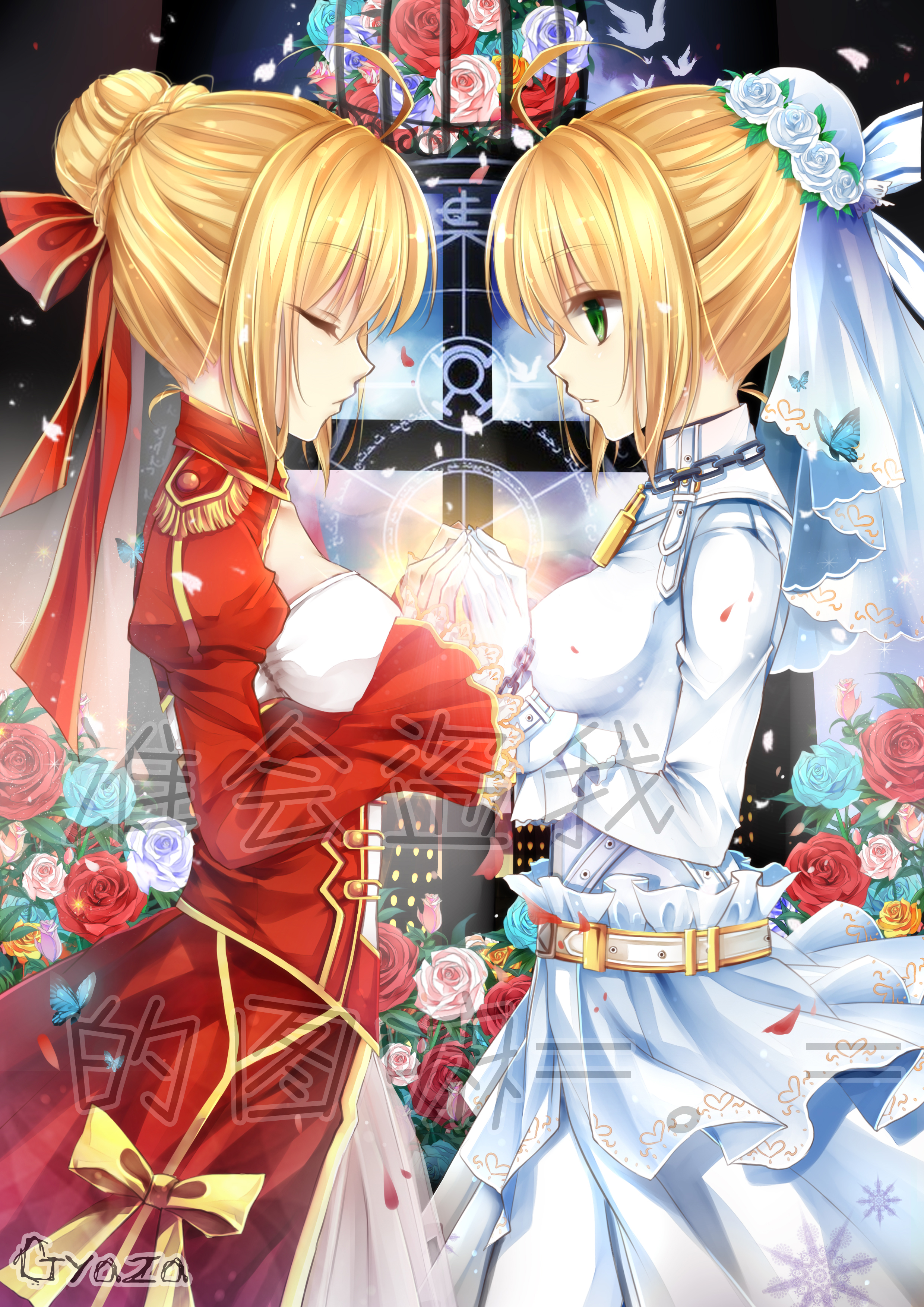 Anime 2480x3507 anime anime girls Fate series Fate/Extra Fate/Extra CCC Fate/Grand Order Nero Claudius Saber Bride long hair blonde two women artwork digital art fan art