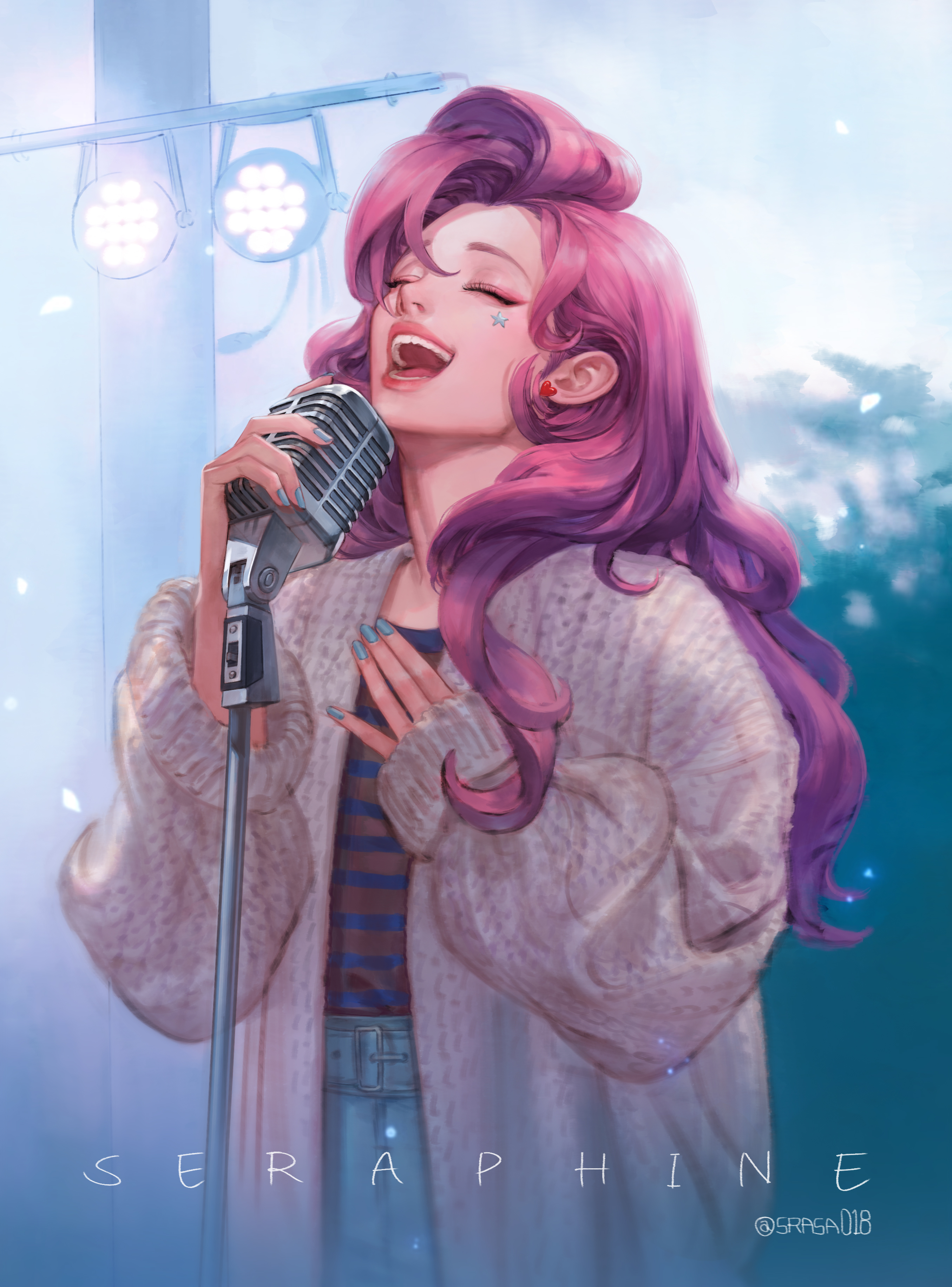 Anime 2711x3662 anime girls pink hair singing singer open mouth long hair closed eyes microphone video game girls