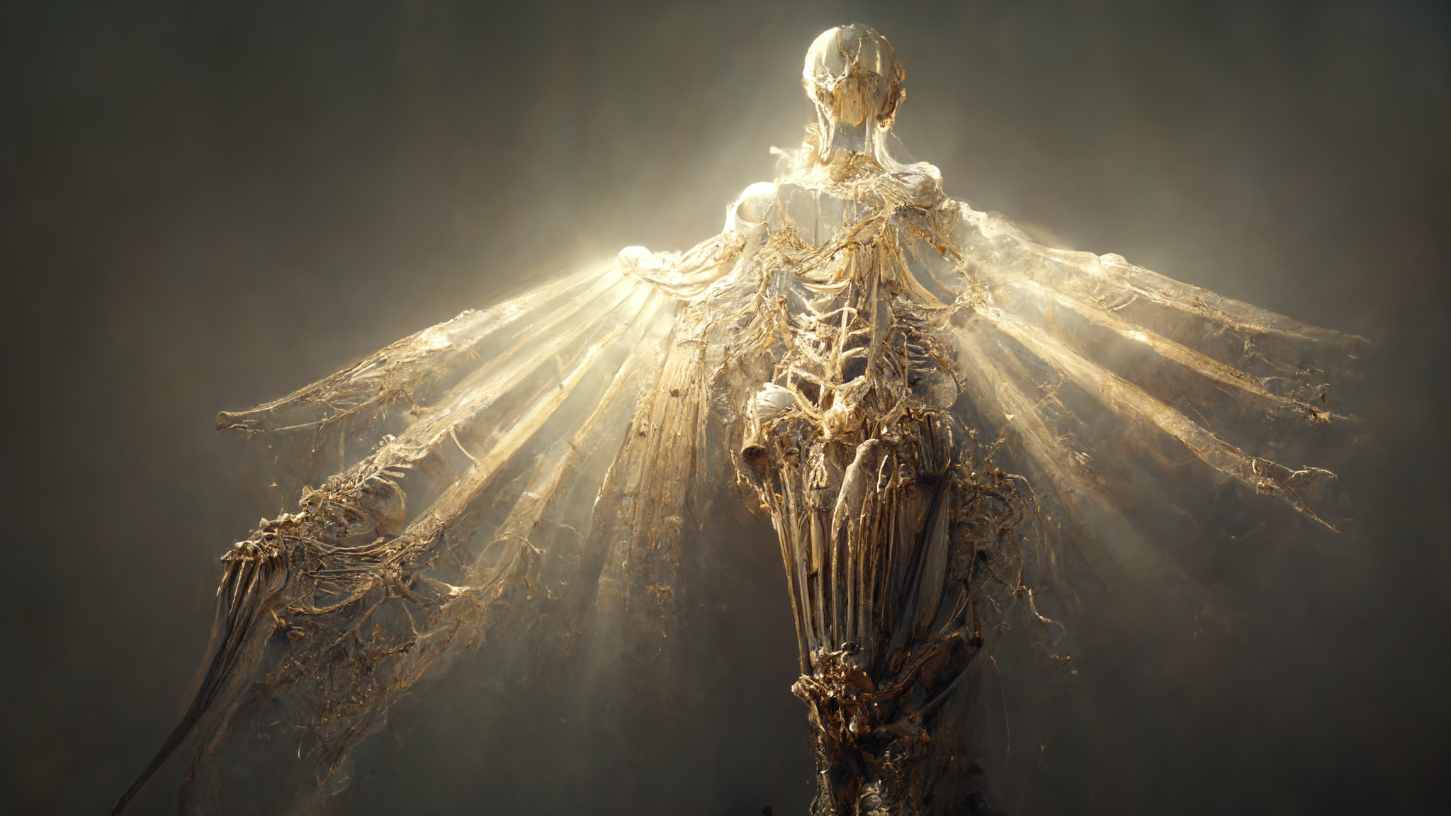 General 2048x1152 digital art anatomy bones surreal fantasy art wings artwork simple background skeleton AI art